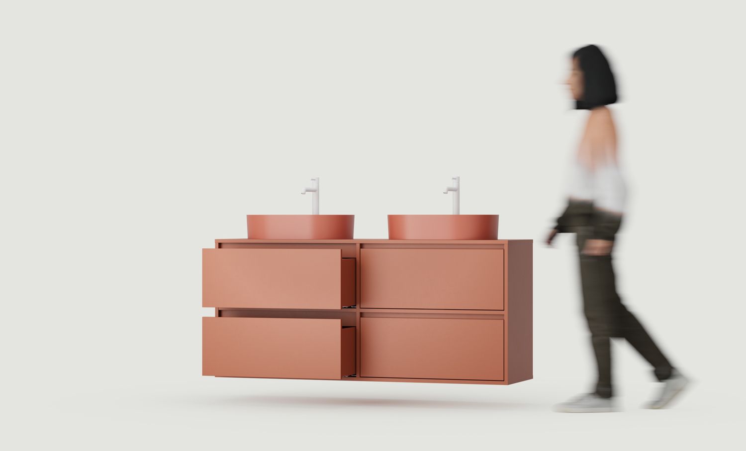 ODIS armoire avec deux lavabos OMNIRES fixation murale WO2U03
Couleur : Terracotta ardent
Vasque : OVO M+ Terracotta OMNIRES
Robinetterie : Tall Y Blanc mat OMNIRES
Plan de travail : Sans plan de travail