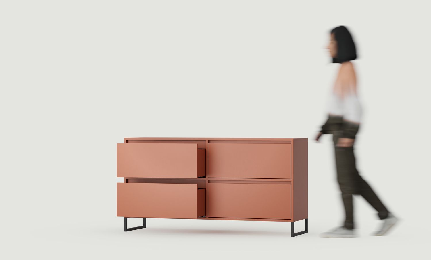 Meuble pour deux lavabos ODIS O2U03B
Couleur : Terracotta ardent
Couleur des pieds : acier ODIS noir
Dessus de table : Sans dessus de table