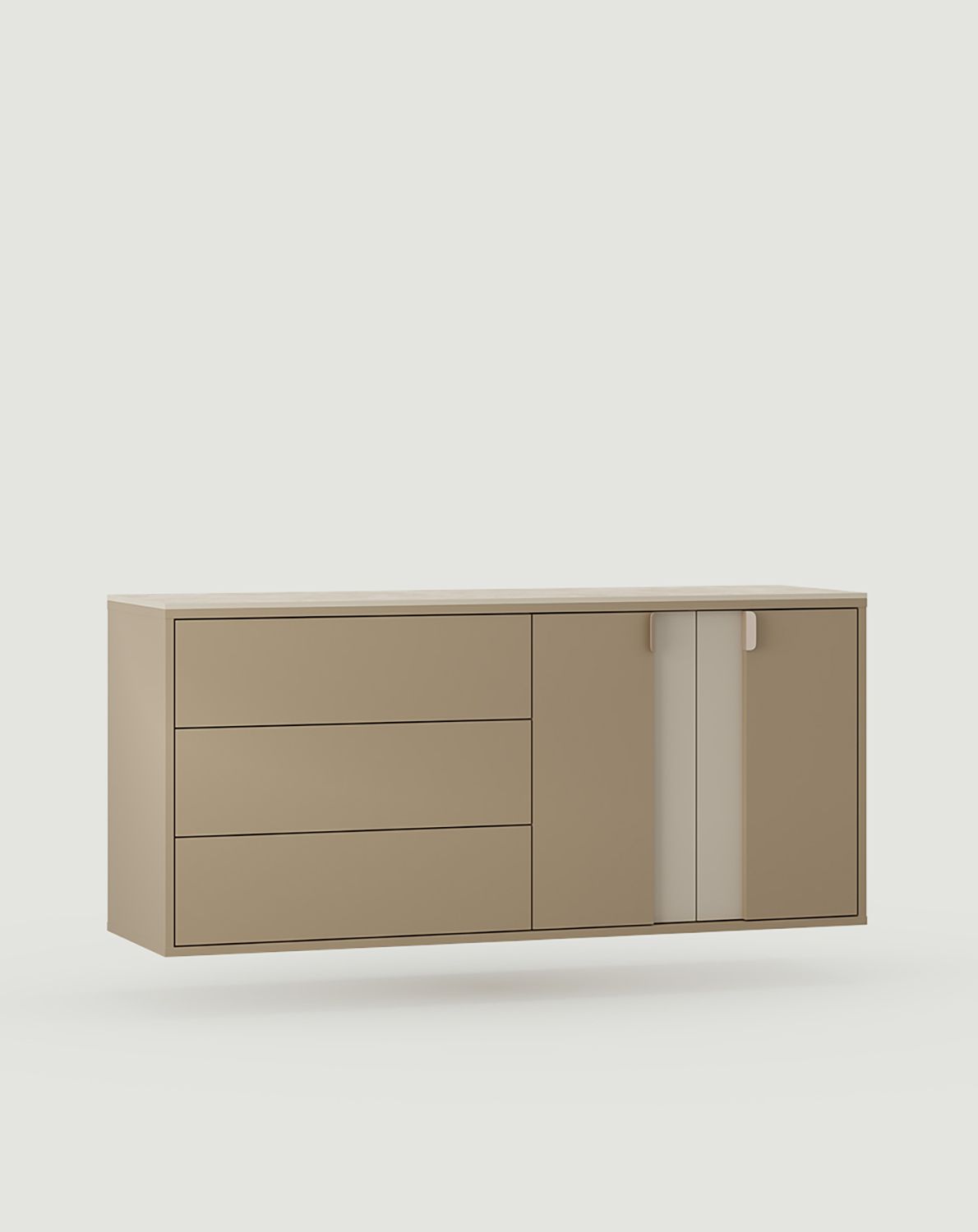 Meuble pour deux lavabos LAYERS LAY77
Couleur : Cappuccino
Couleur de la façade de la deuxième couche : Champagne Beige
Poignée : LAYERS 110 Cappuccino
Plateau : fritté crème de diamant