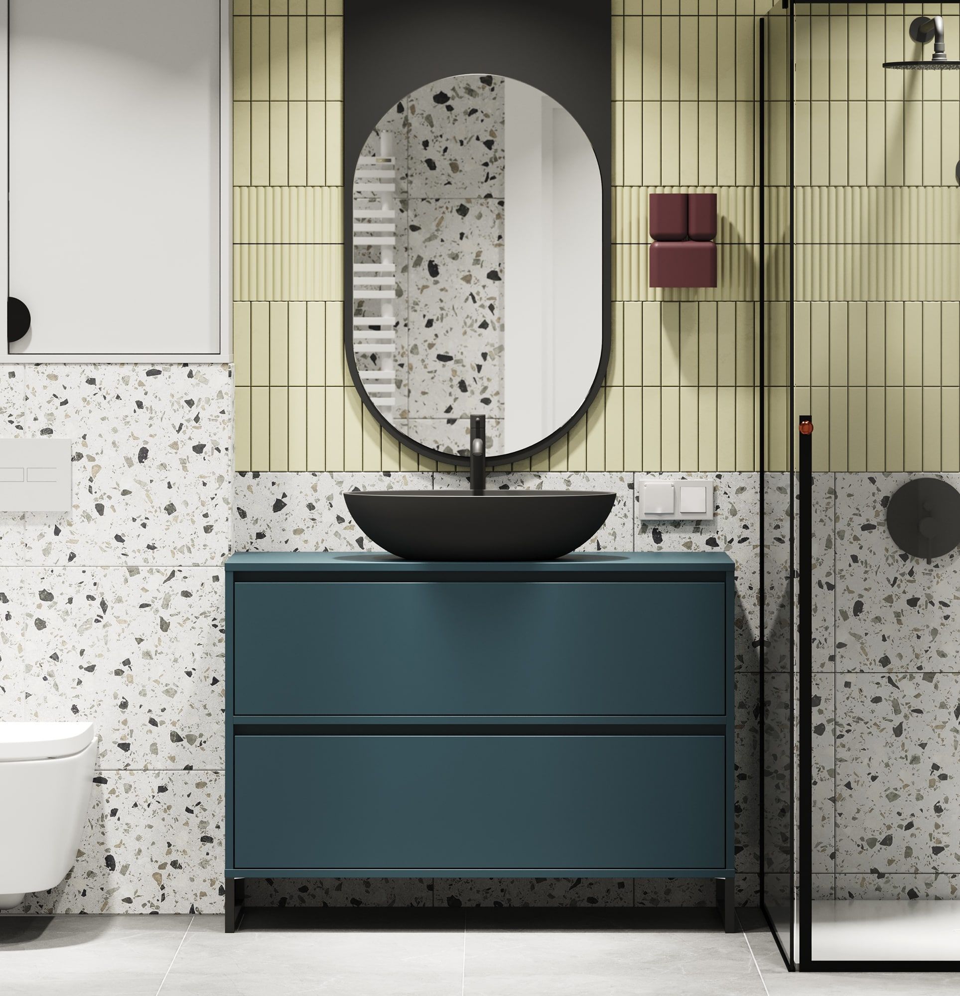 Meuble lavabo ODIS OU02B
Couleur : Voile de nuit
Couleur des pieds : acier ODIS noir
Vasque : Shell M+ Black Mat OMNIRES
Robinet : Tall Y Noir OMNIRES
Plateau de table : Sans plateau de table