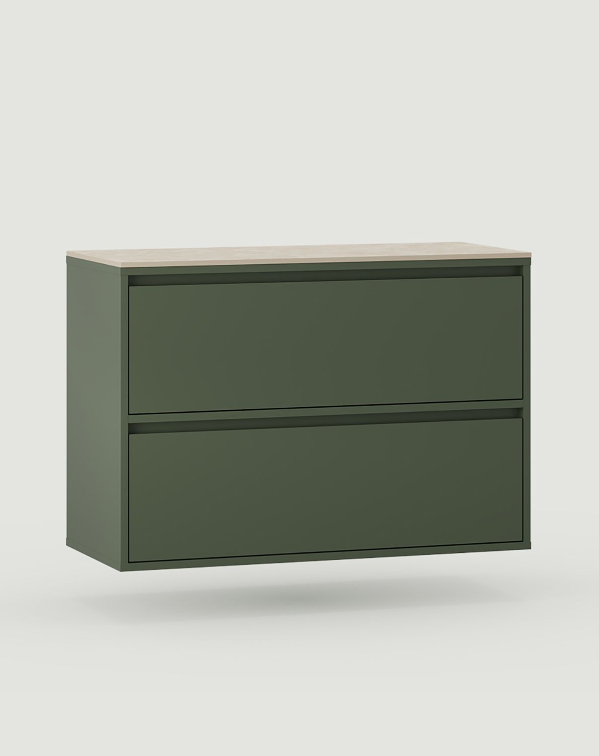 ODIS meuble lavabo mural WOU02B
Couleur : vert cyprès
Plateau : Onyx fritté couleur crème