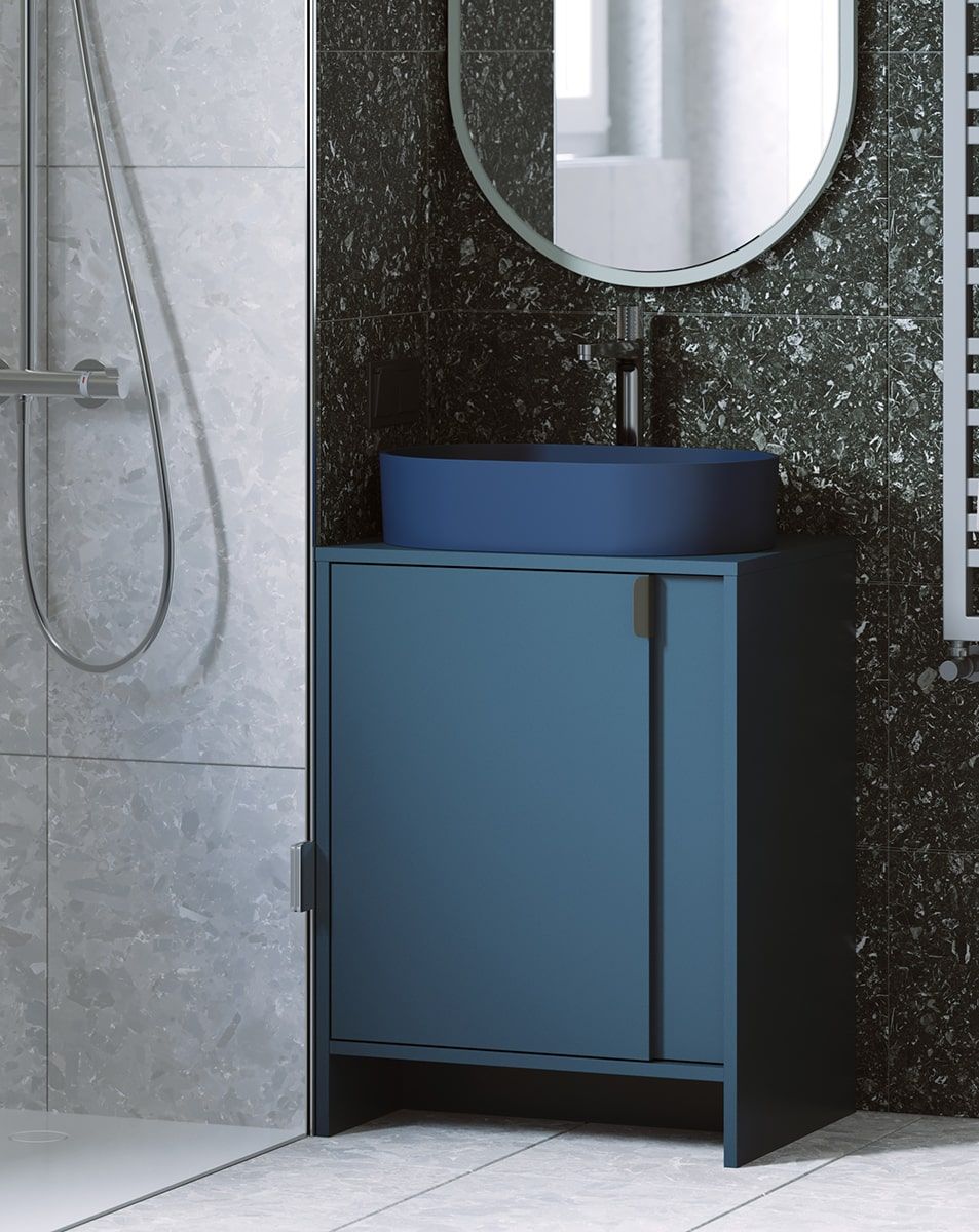 LAYERS LAY64 meuble lavabo vertical
Couleur : Night Sailing
Couleur de la façade de la deuxième couche : Night Sailing
Poignée : poignée LAYERS 110 Deep Basalt
Vasque : OVO M+ Midnight Blue OMNIRES
Robinet : Tall Y Noir OMNIRES