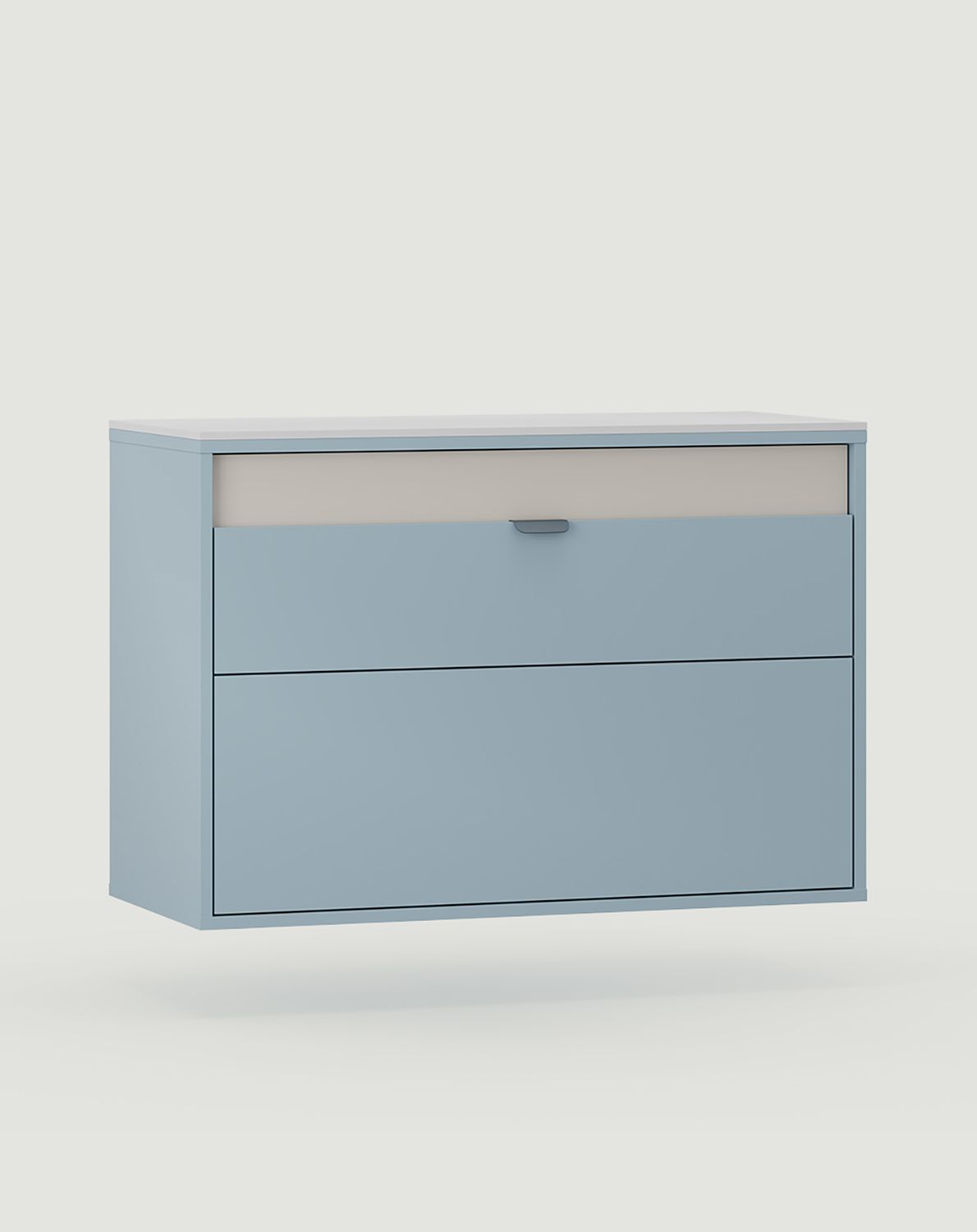 Meuble lavabo à tiroirs LAYERS LAY67
Couleur : Bleu colombe
Couleur de la façade : Cachemire enveloppant
Poignée : LAYERS 110 Poignée Night Sailing
Plateau de table : Crystal Sinter blanc