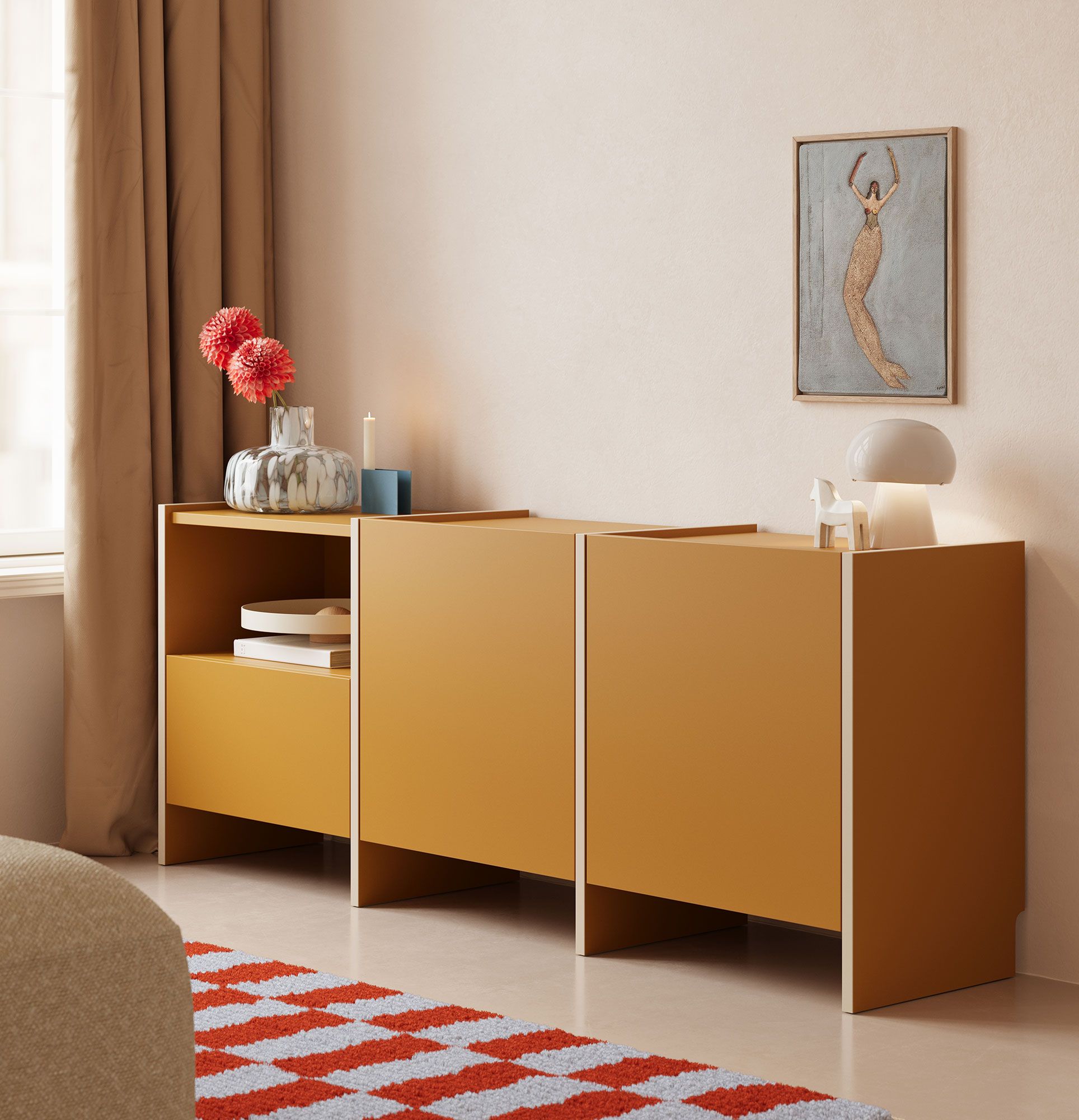 Armoire RTV ASKA ASK15
Couleur : moutarde vintage
Placage : Beige Champagne
                            
                            