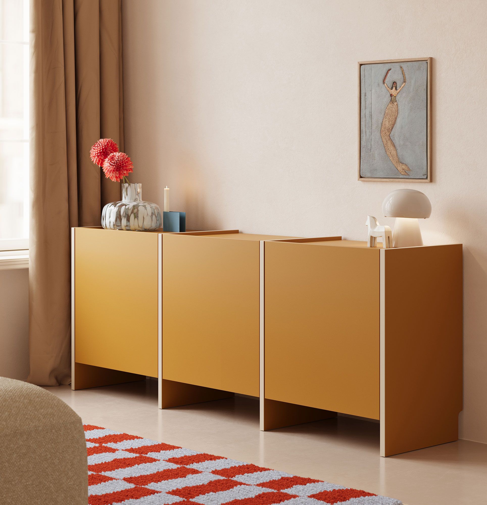 Armoire RTV ASKA ASK16
Couleur : moutarde vintage
Placage : Beige Champagne
                            
                            