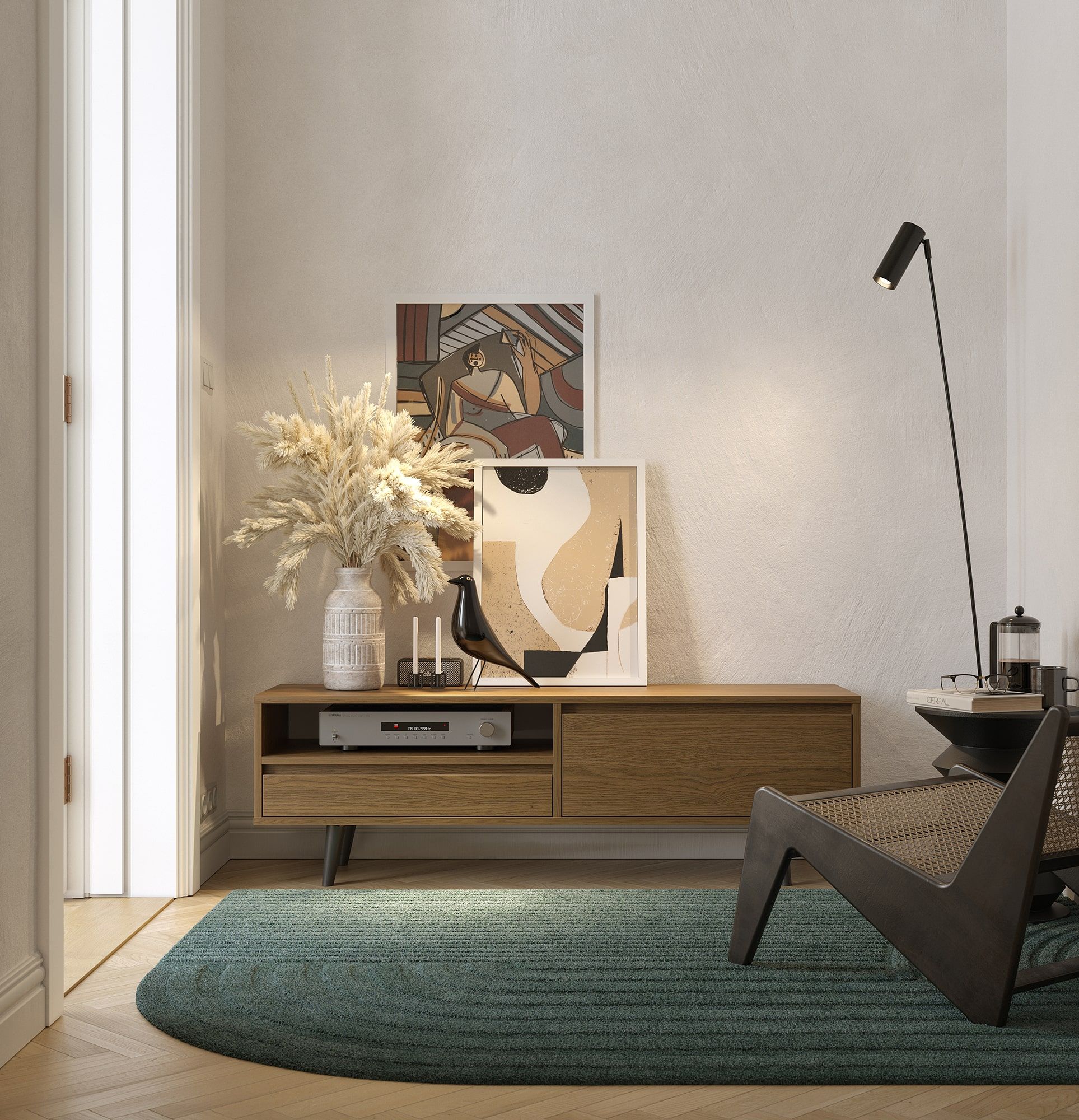 Armoire RTV FENRIS FTV1
Couleur : Chêne rustique
Pieds : Noyer Hêtre Noir
                            