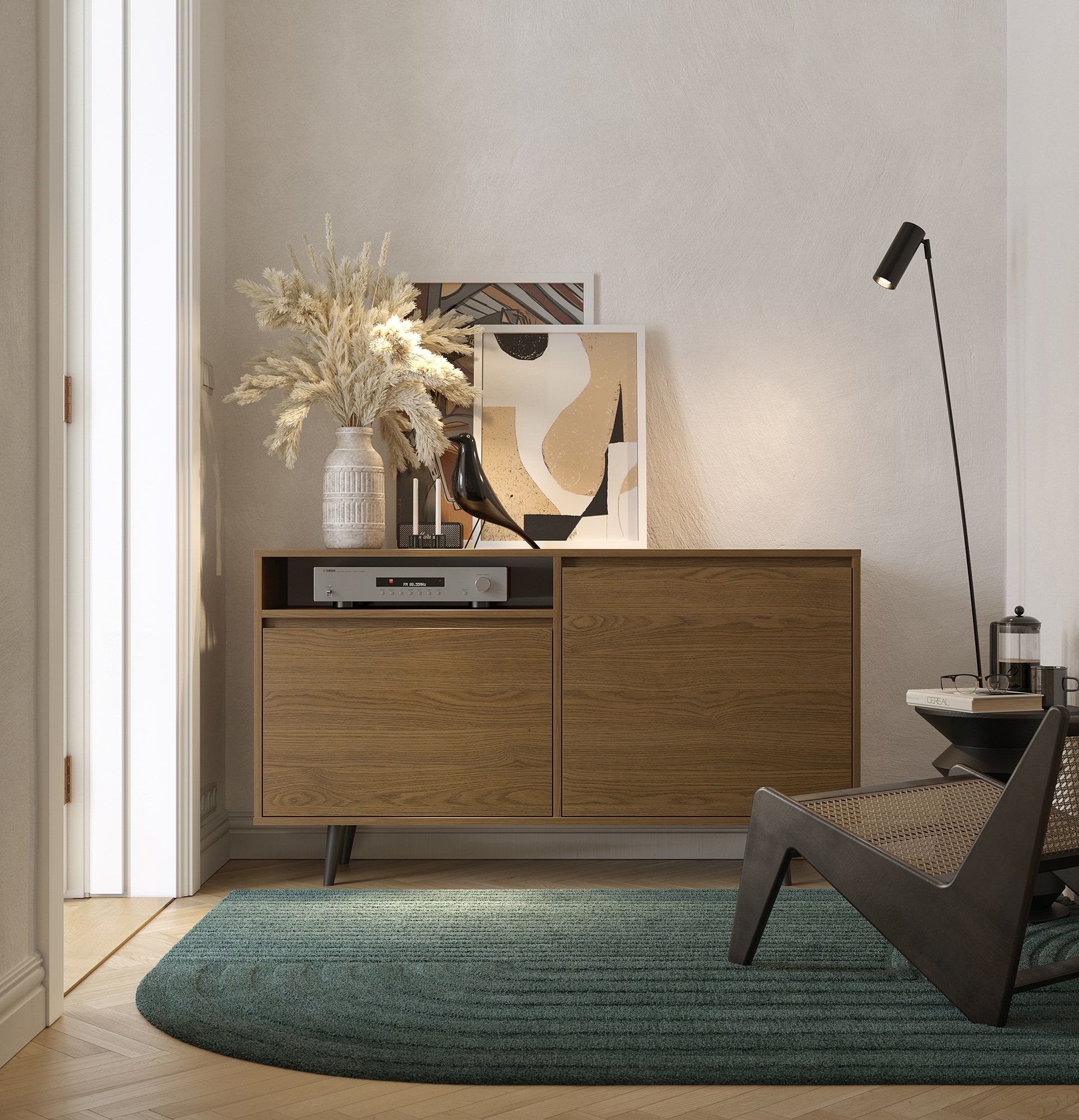 FENRIS Armoire RTV FTV2
Couleur : Chêne rustique
Pieds : Noyer Hêtre Noir