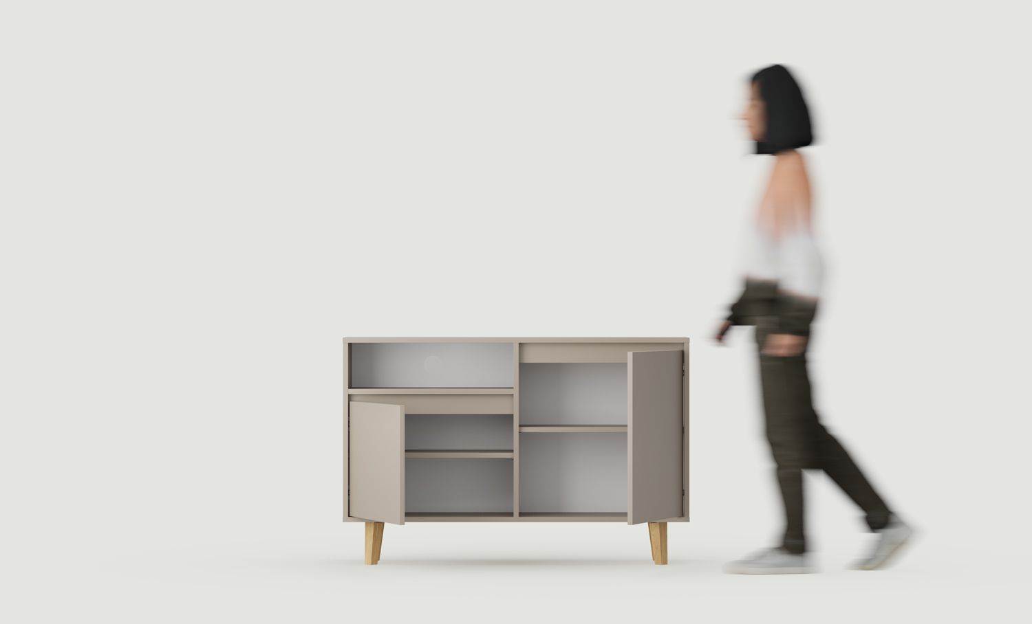 Armoire RTV FENRIS FTV2
Couleur : Argile cendrée
Pied : Noyer Chêne huilé