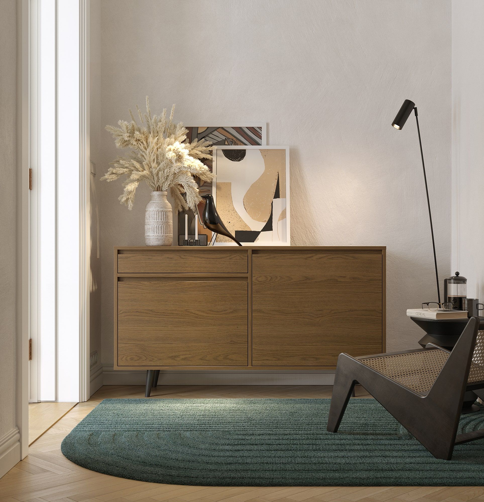 FENRIS Armoire RTV FTV2S
Couleur : Chêne rustique
Pieds : Noyer Hêtre Noir