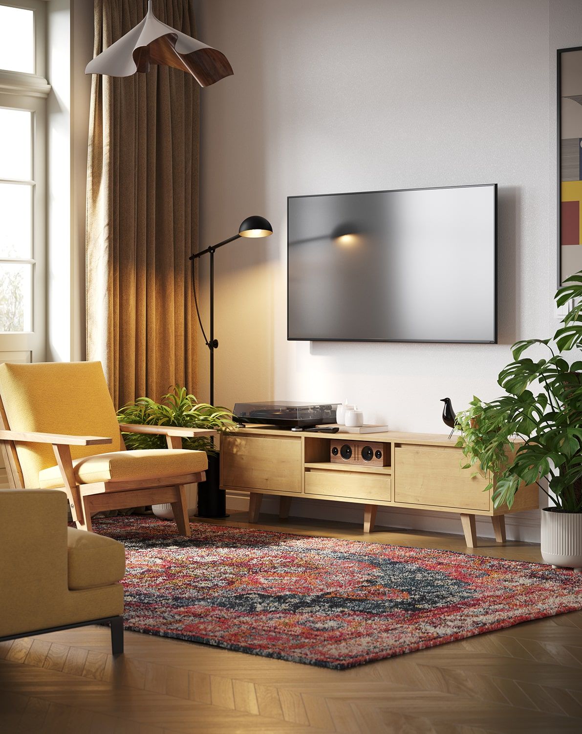 Armoire RTV FENRIS FTV4
Couleur : chêne Hamilton
Pied : chêne trapézoïdal huilé