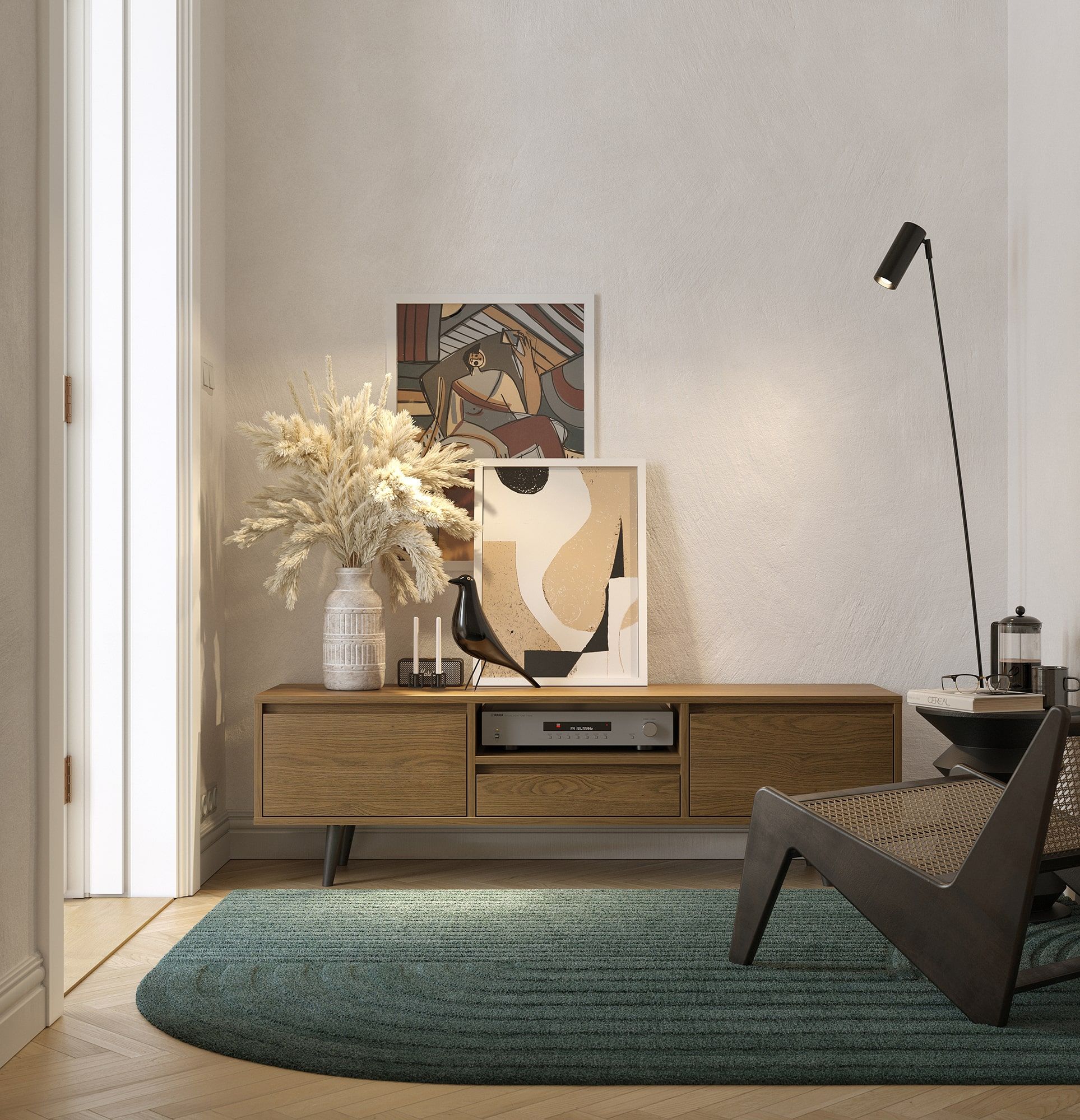 FENRIS Armoire RTV FTV4
Couleur : Chêne rustique
Pieds : Noyer Hêtre Noir