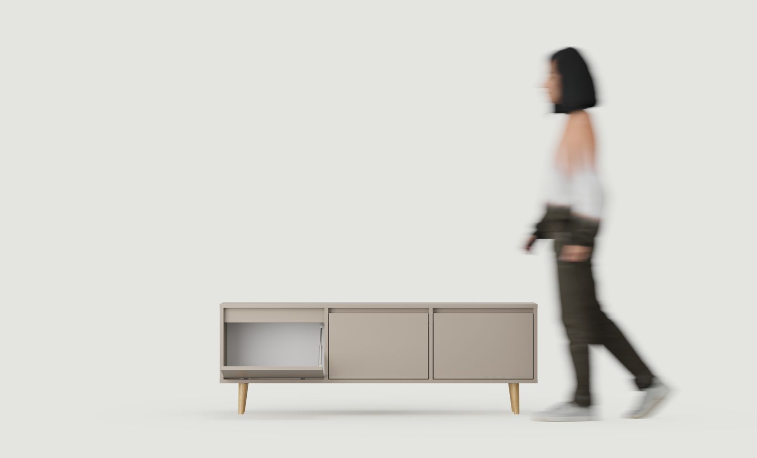 Armoire RTV FENRIS FTV4K
Couleur : Argile cendrée
Pieds : Noyer Chêne huilé