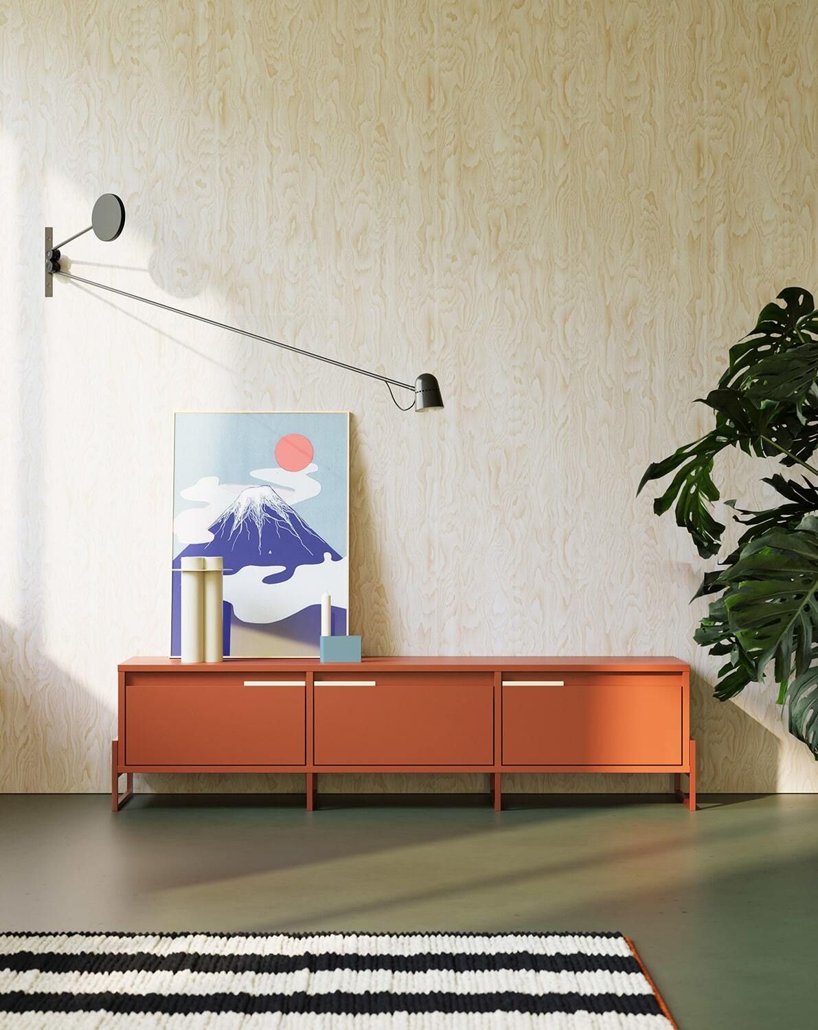 INEA Armoire RTV IN3
Couleur : Terracotta ardent
Couleur de la poignée :  Acier Milky Way
Couleur du pied : Inea Steel Fiery Terracotta