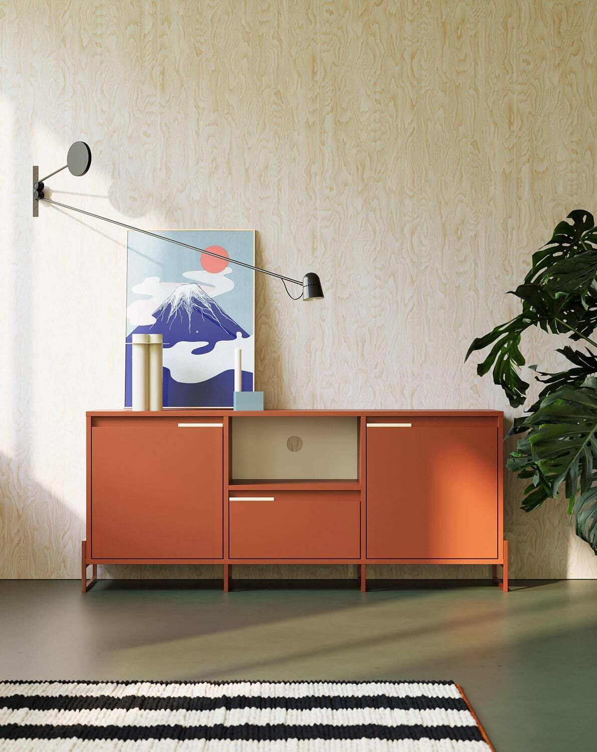 INEA Armoire RTV ITV3S
Couleur : Terracotta ardent
Couleur de la poignée :  Acier Milky Way
Couleur du pied : Inea Steel Fiery Terracotta