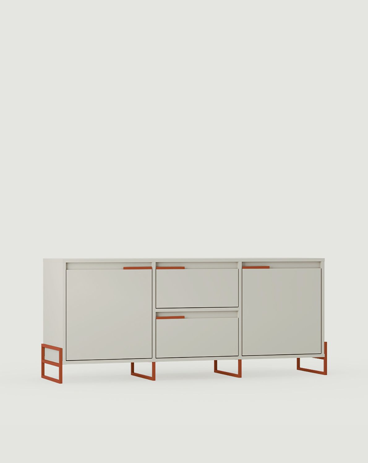 INEA Armoire RTV ITV3S
Couleur du meuble : Milky Way
Couleur de la poignée : Acier Terracotta flamboyant
Couleur du pied : Acier Inea Flame Terracotta
                            