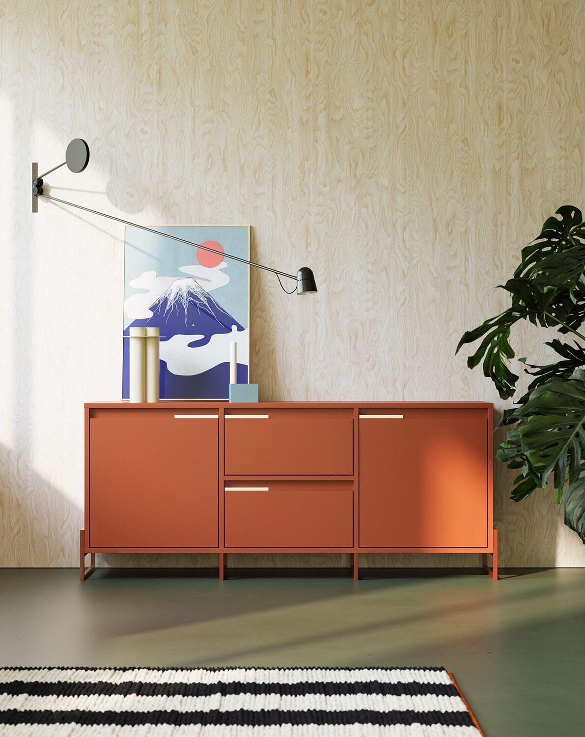 INEA Armoire RTV ITV3S
Couleur : Terracotta ardent
Couleur de la poignée :  Acier Milky Way
Couleur du pied : Inea Steel Fiery Terracotta
                            