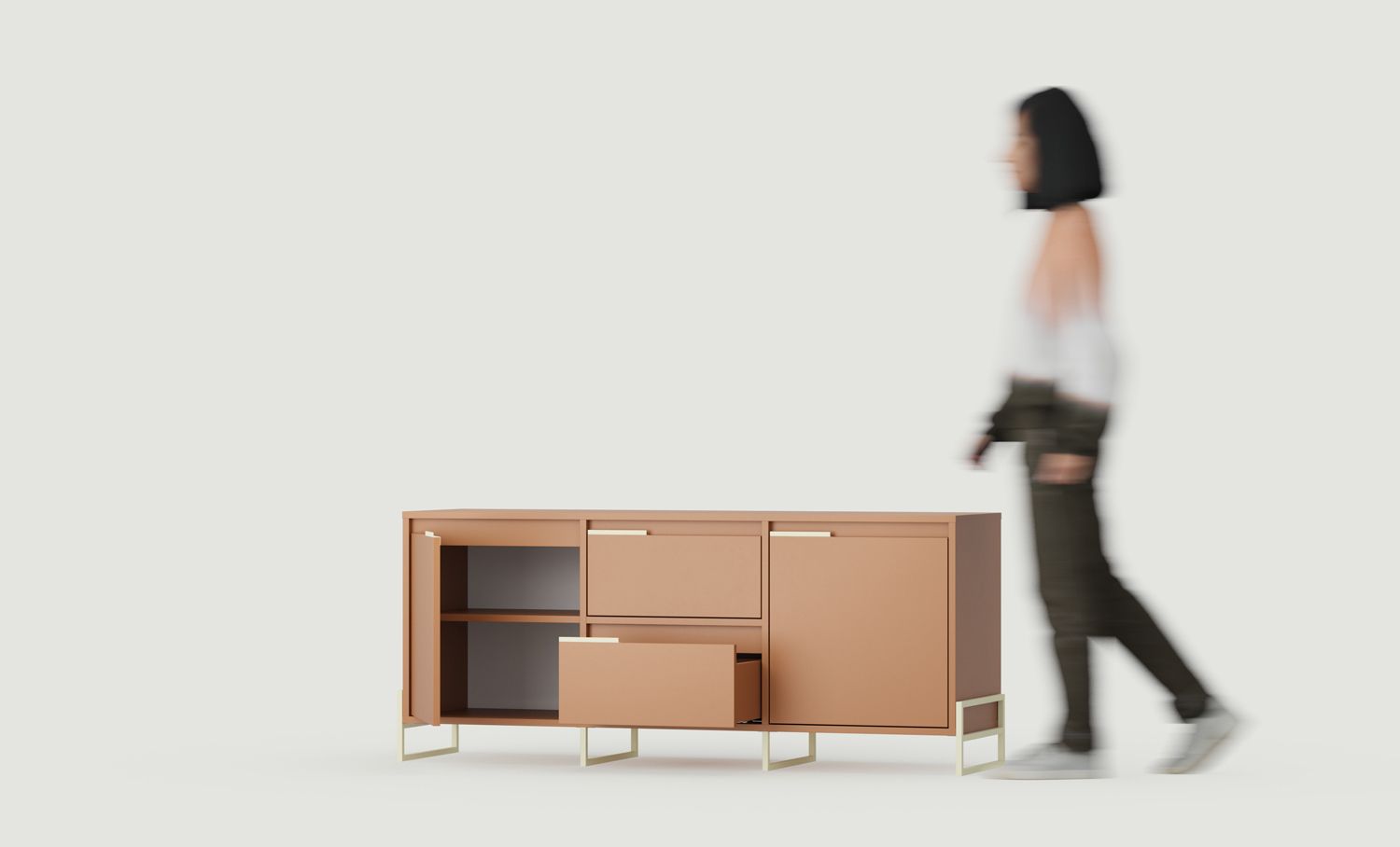 INEA Armoire RTV ITV3S
Couleur : Sahara Deep
Couleur des pieds et des poignées : Acier Inea Milky Way

