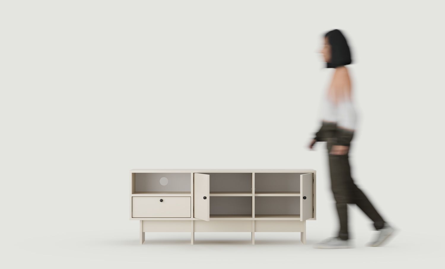 Armoire RTV KABE KTV2 dans le style JAPANDI
Couleur : Champagne Beige
Poignée : Poignée à bille Noir KD