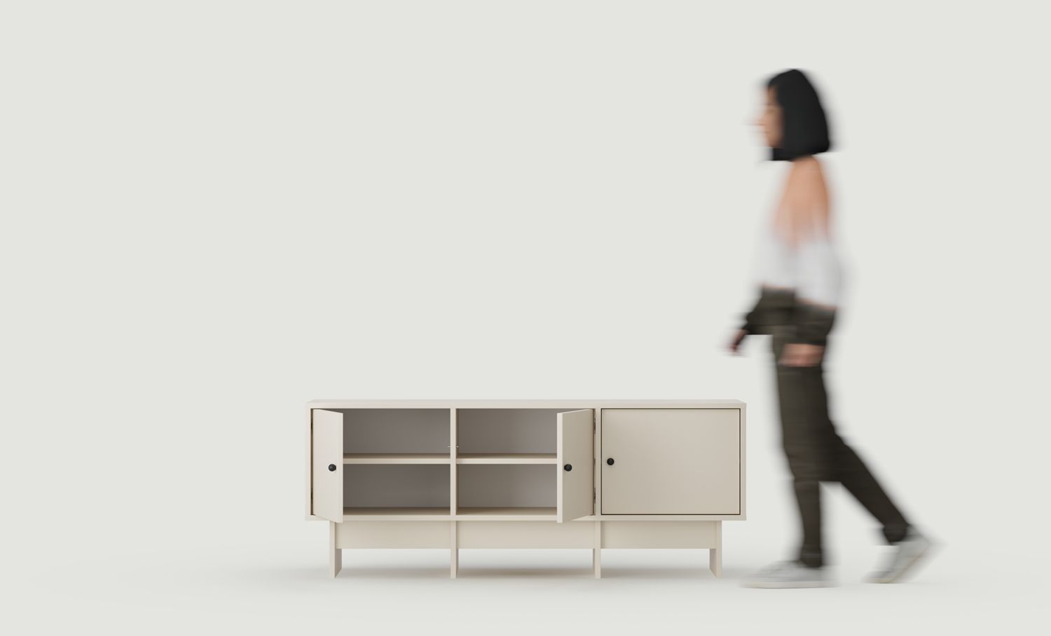 Armoire RTV KABE KTV3 dans le style JAPANDI
Couleur : Champagne Beige
Poignée : Poignée à bille Noir KD
