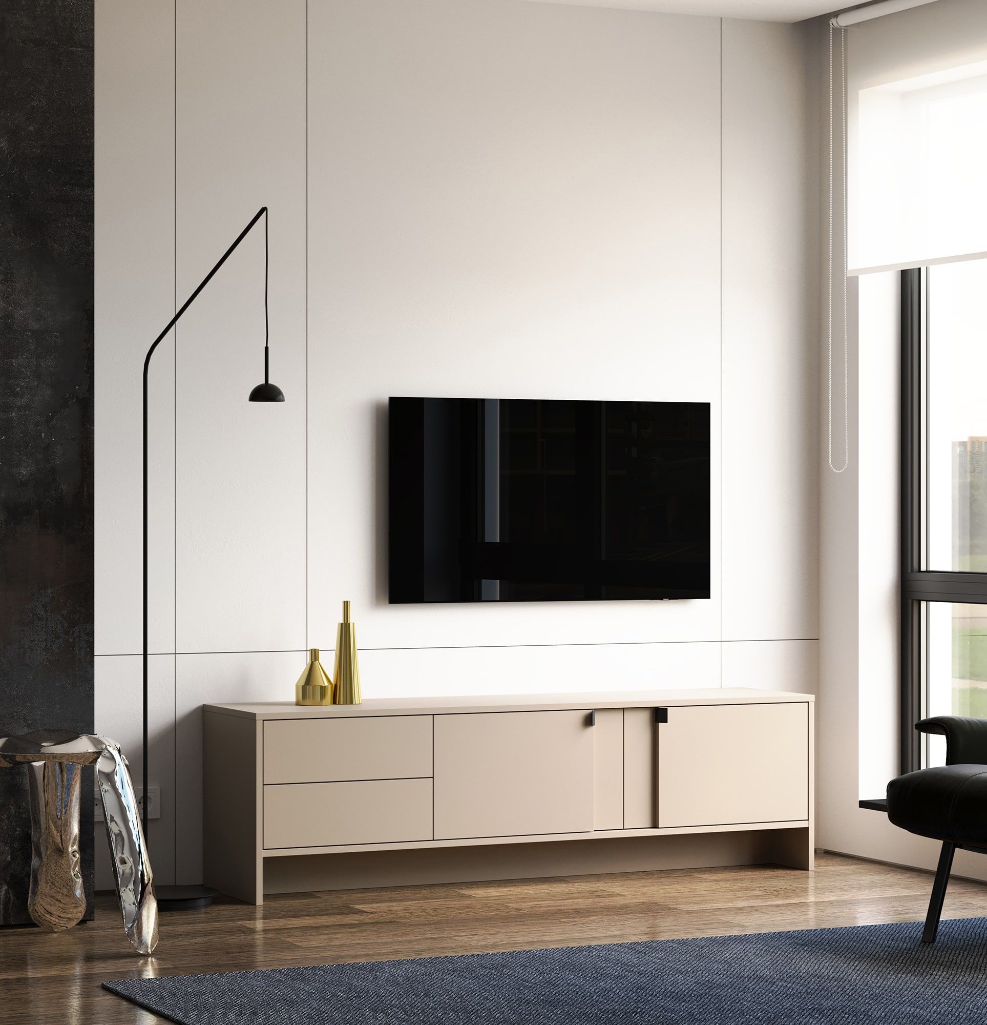 LAYERS Armoire RTV LAY04
Couleur : Cappuccino
Couleur de la deuxième couche de la façade : Cappuccino
Poignée : LAYERS 110 Cappuccino