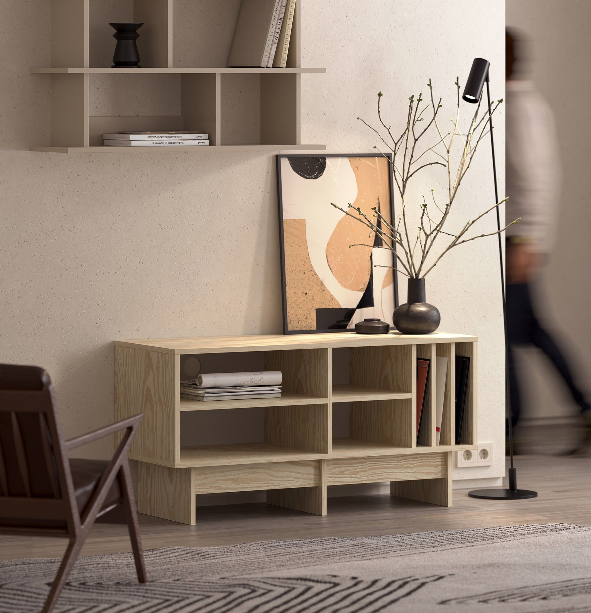 KABE KTV1W armoire RTV en vinyle de style JAPANDI
Couleur : Pin flamboyant