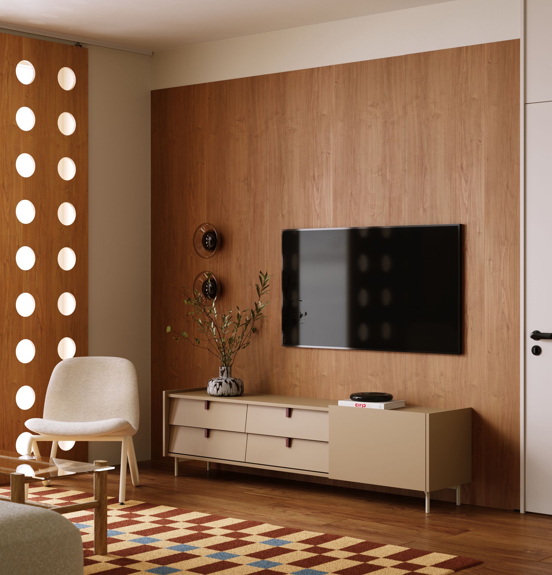 Armoire RTV SKRA SKR13
Couleur : Cappuccino
Poignée : Bourgogne
Pieds : SKRA Milky Way