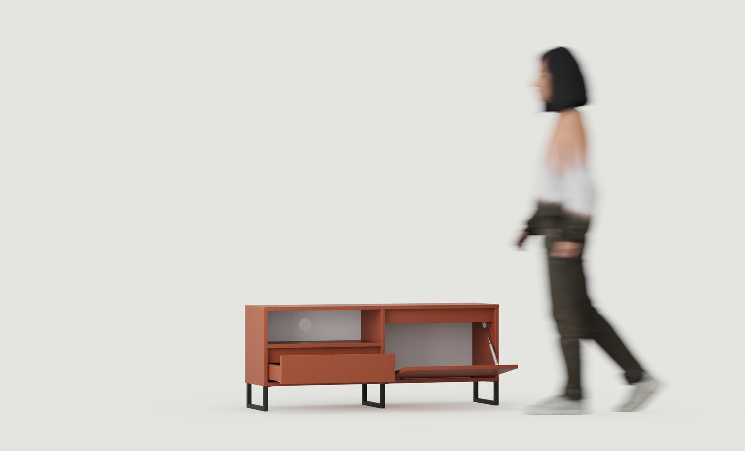 Armoire RTV ODIS BTV1
Couleur : Terracotta ardent
Couleur du pied : Noir
                            