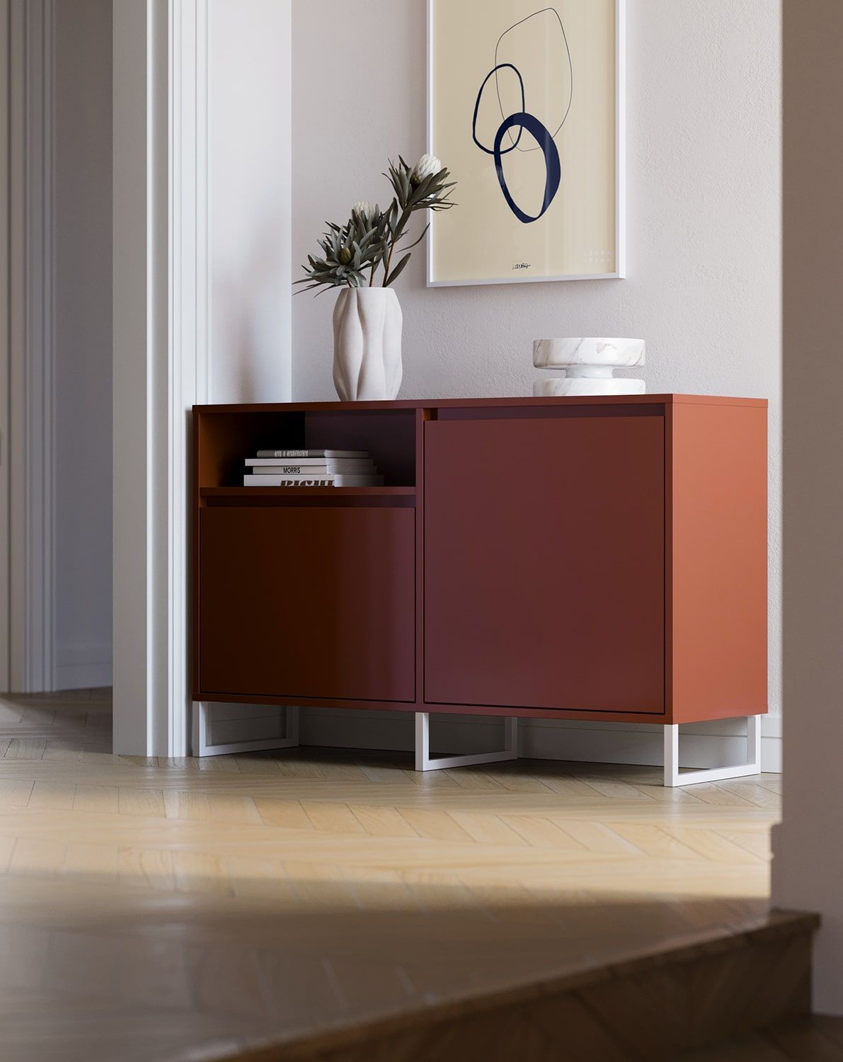 Armoire RTV ODIS BTV2
Couleur : Terracotta ardent
Couleur du pied : blanc
                            