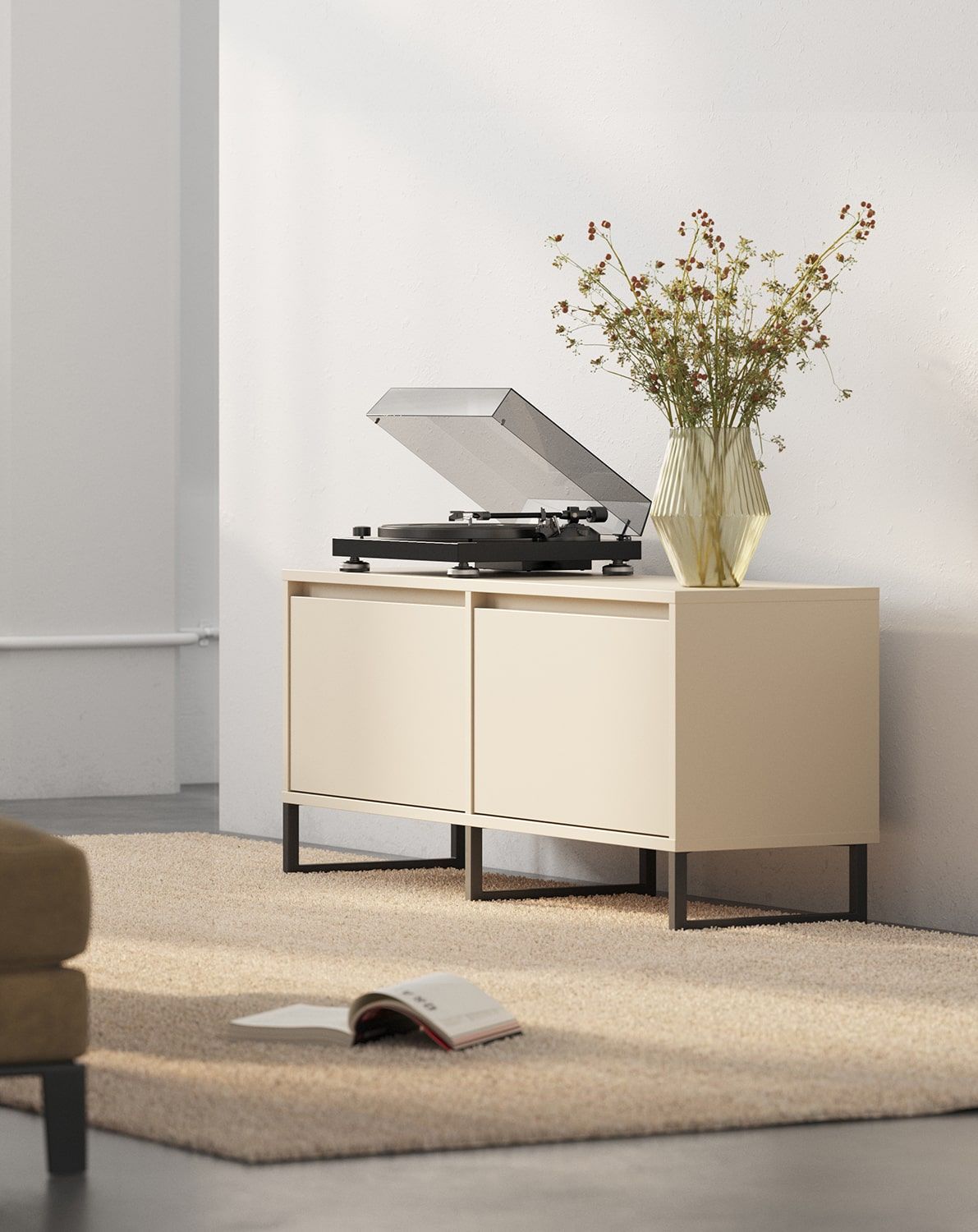 Armoire RTV ODIS BTV2K
Couleur : Beige Champagne
Couleur du pied : Pied noir
                            