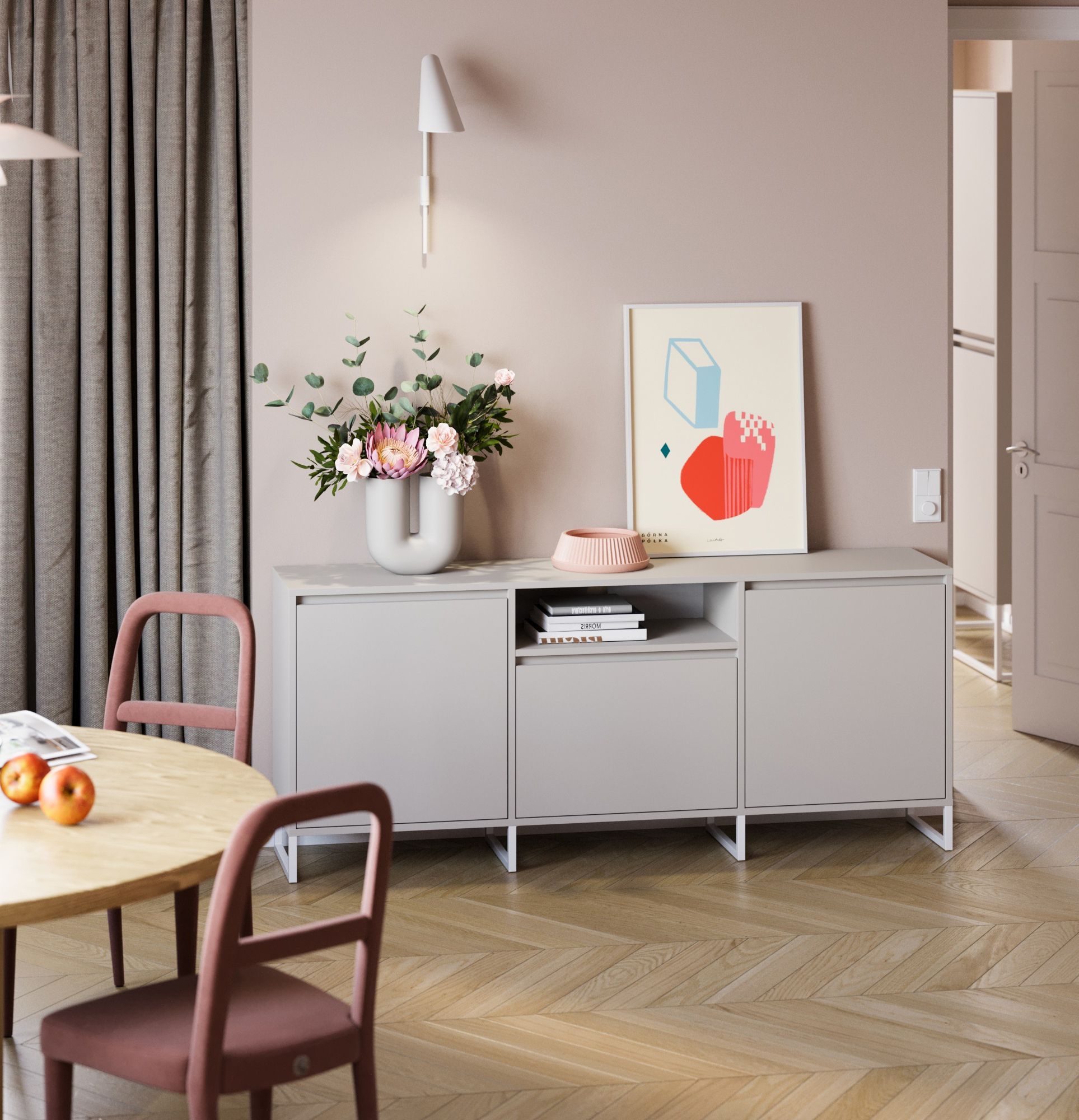 Armoire RTV ODIS BTV3K
Couleur : Gris silencieux
Couleur du pied : blanc
                            