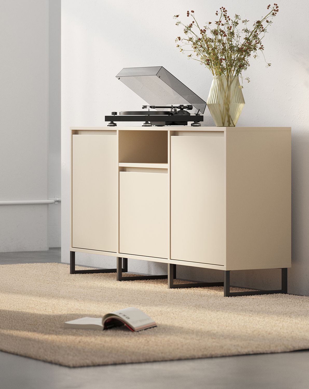 Armoire RTV ODIS BTV3K
Couleur : Beige Champagne
Couleur du pied : Pied noir
                            