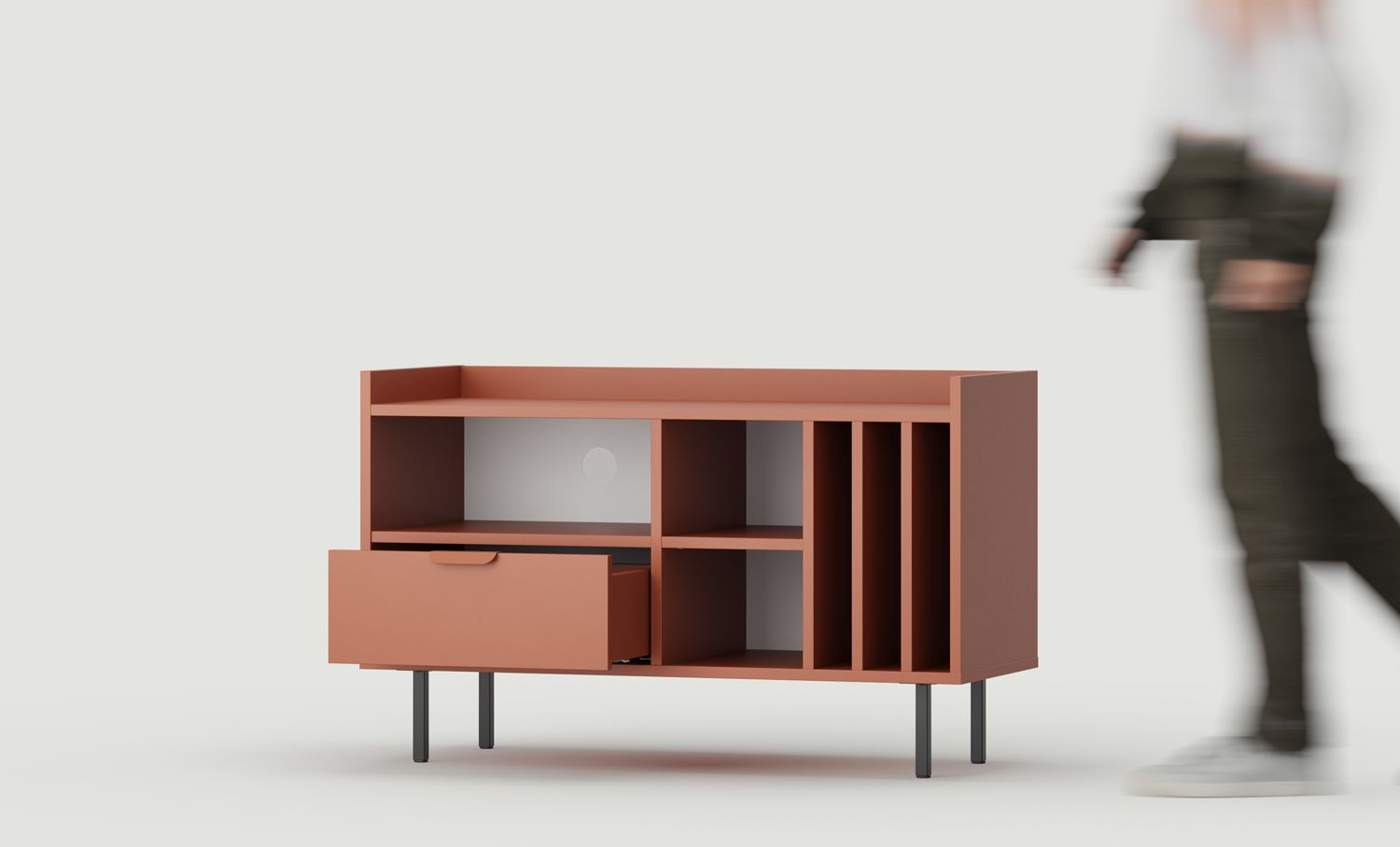 SIGI armoire vinyle RTV STV1SW
Couleur : Terracotta ardent
Pied : Noir
Poignée : LAYERS 110 Terracotta flamboyant