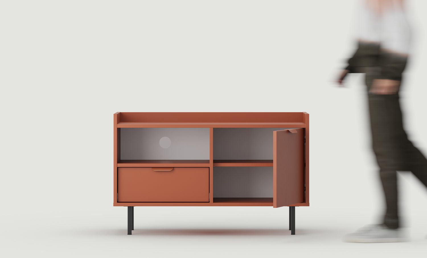 Armoire RTV SIGI S2TV1
Couleur : terre cuite flamboyante
Pied : noir
Poignée : LAYERS 110 Terracotta flamboyant