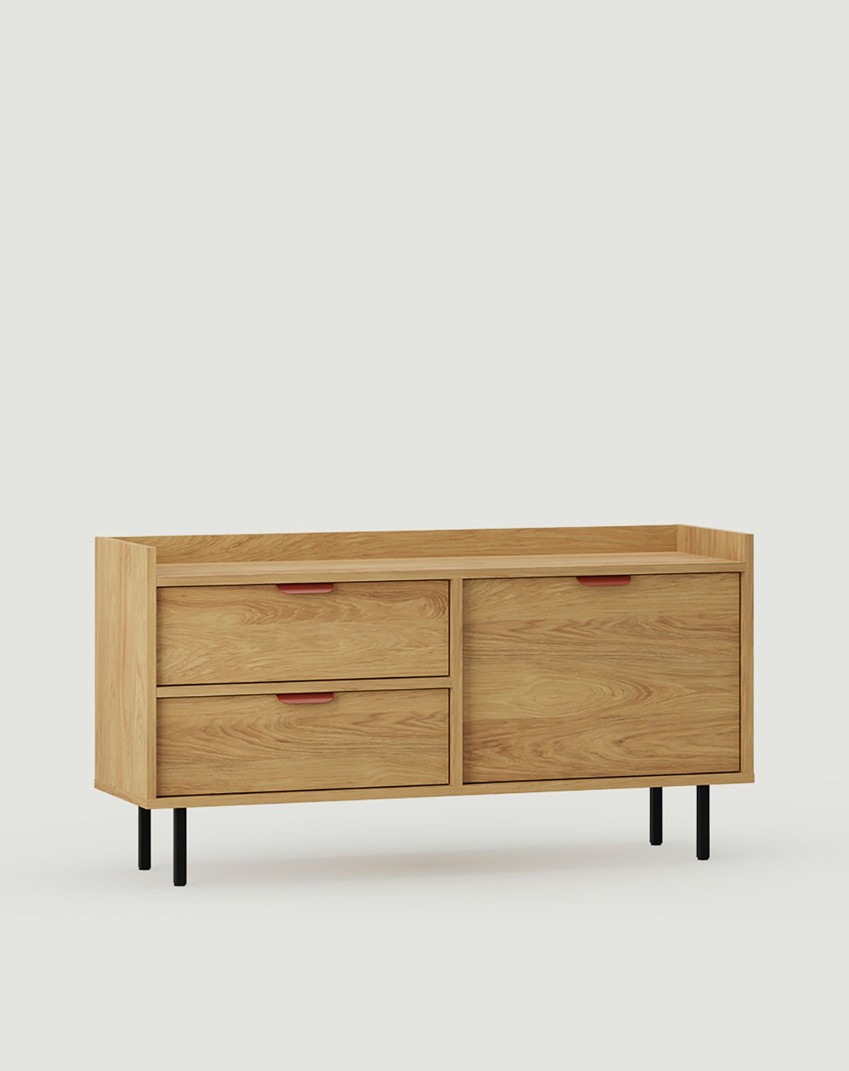 Armoire RTV SIGI S2TV2S
Couleur : Hickory naturel
Pied : Noir
Poignée : Poignée de bord LAYERS 110 Fire Terracotta
                            