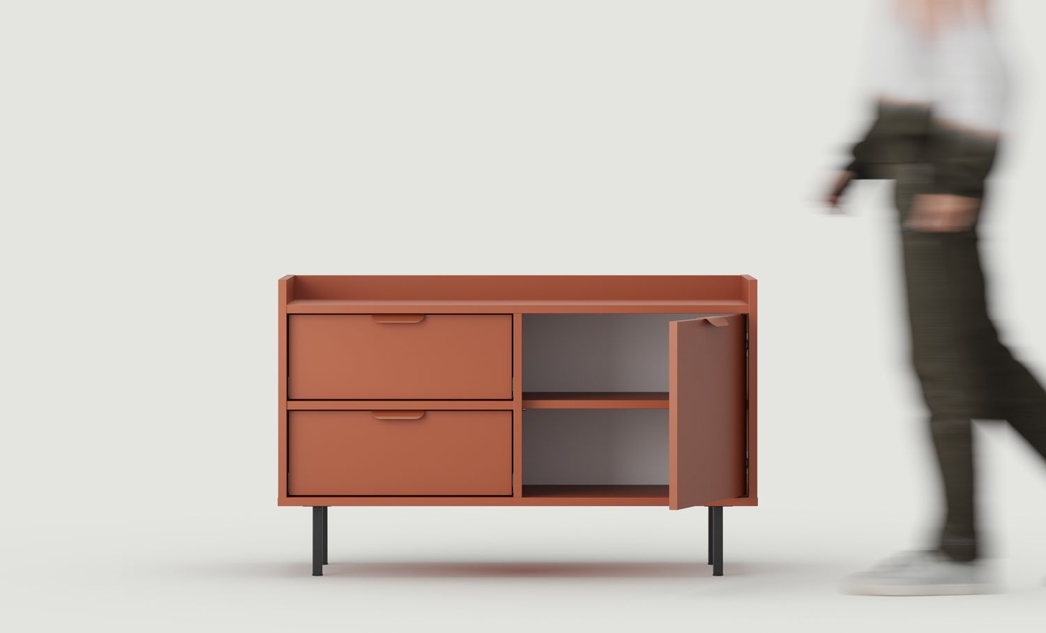 Armoire RTV SIGI S2TV2S
Couleur : terre cuite flamboyante
Pied : noir
Poignée : LAYERS 110 Terracotta flamboyant