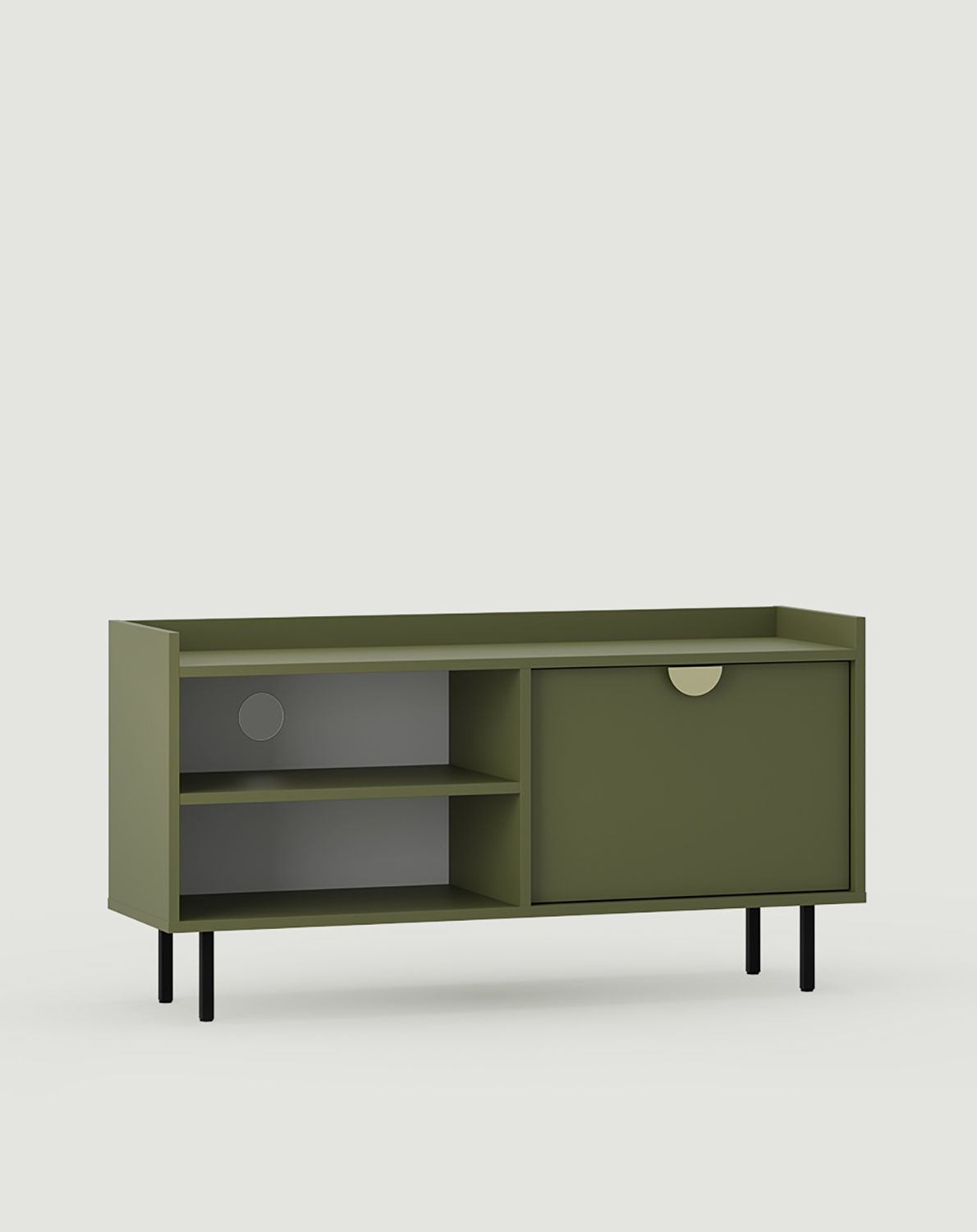 Armoire RTV SIGI S2TV3
Couleur : vert cyprès
Pied : noir
Poignée : RIND Gold