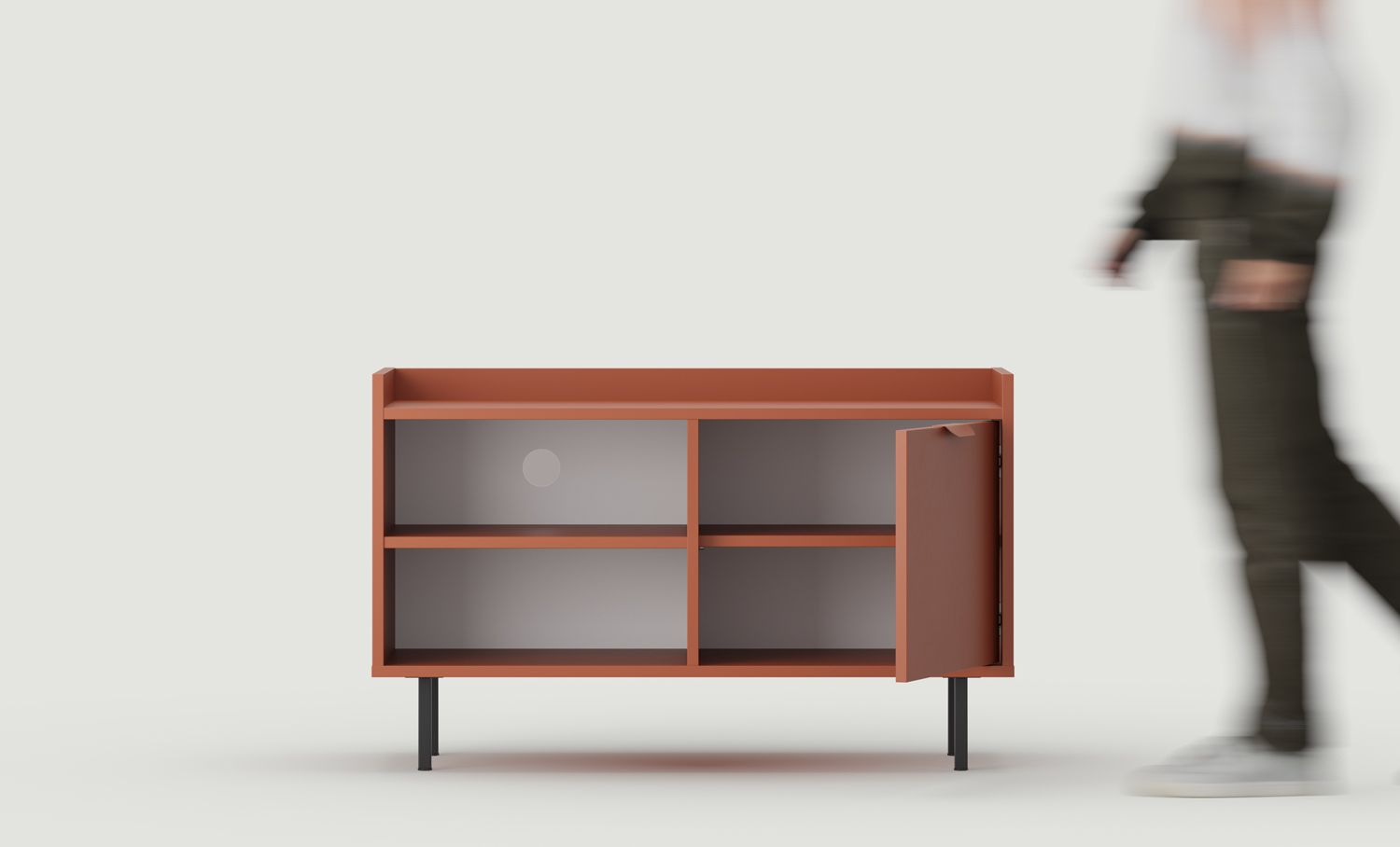 Armoire RTV SIGI S2TV3
Couleur : terre cuite flamboyante
Pied : noir
Poignée : LAYERS 110 Terracotta flamboyant