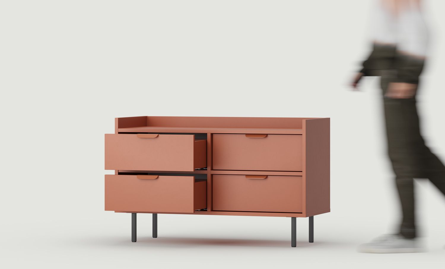 Armoire RTV SIGI S2TV4S
Couleur : terre cuite flamboyante
Pied : noir
Poignée : LAYERS 110 Terracotta flamboyant
