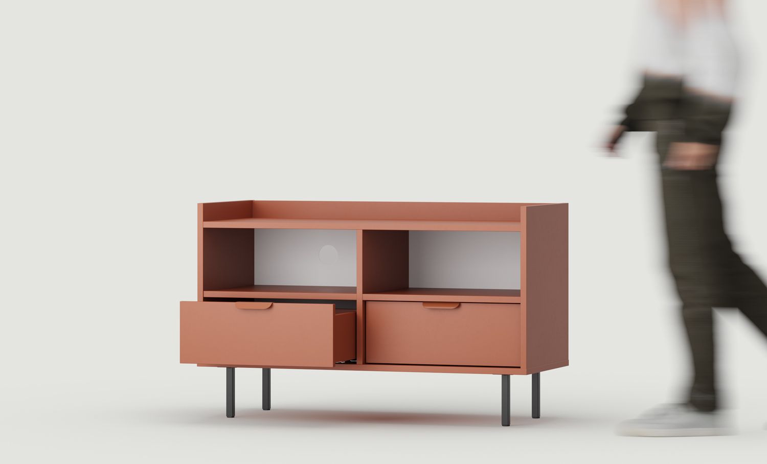 Armoire RTV SIGI S2TV5
Couleur : terre cuite flamboyante
Pied : noir
Poignée : LAYERS 110 Terracotta flamboyant