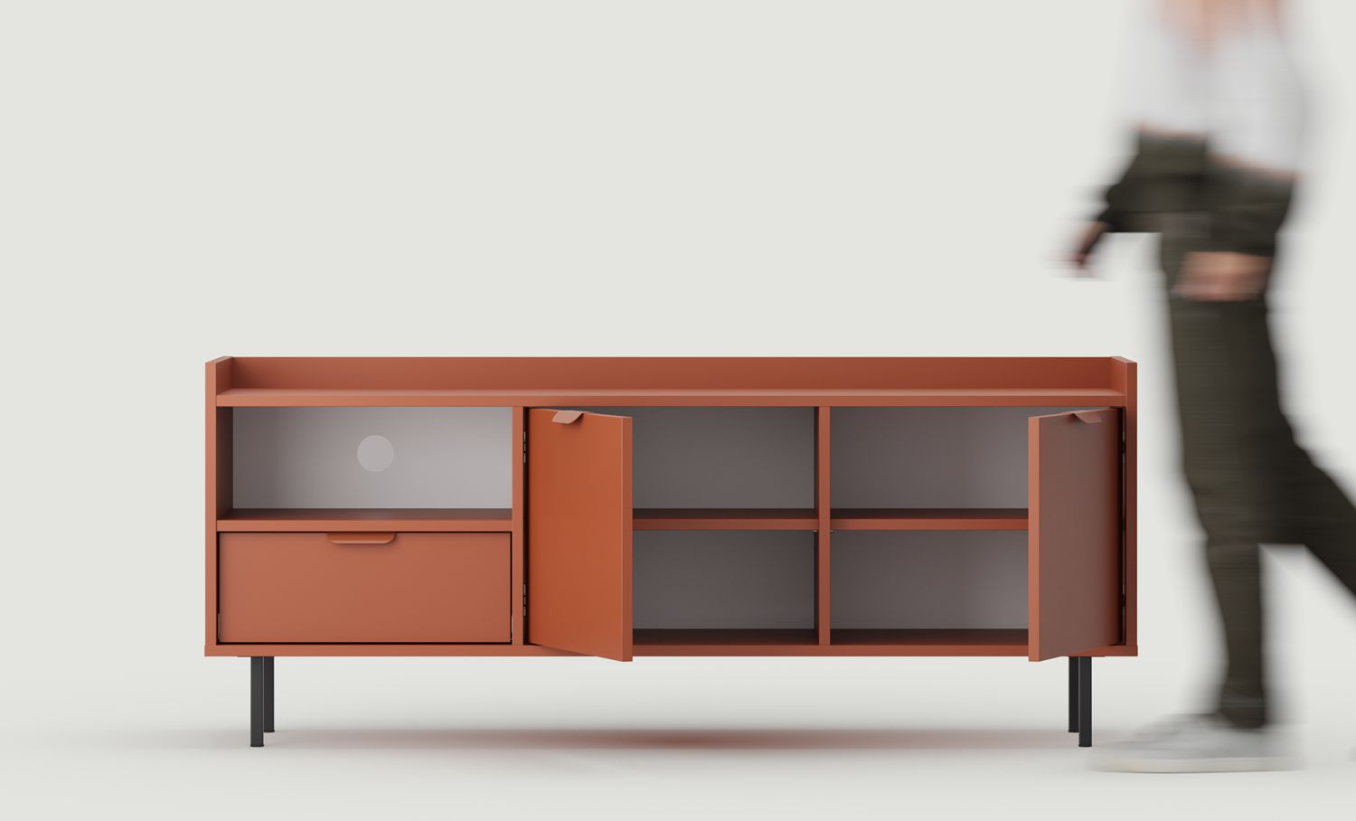 Armoire RTV SIGI STV1
Couleur : terre cuite flamboyante
Pied : Noir
Poignée : LAYERS 110 Terracotta feu