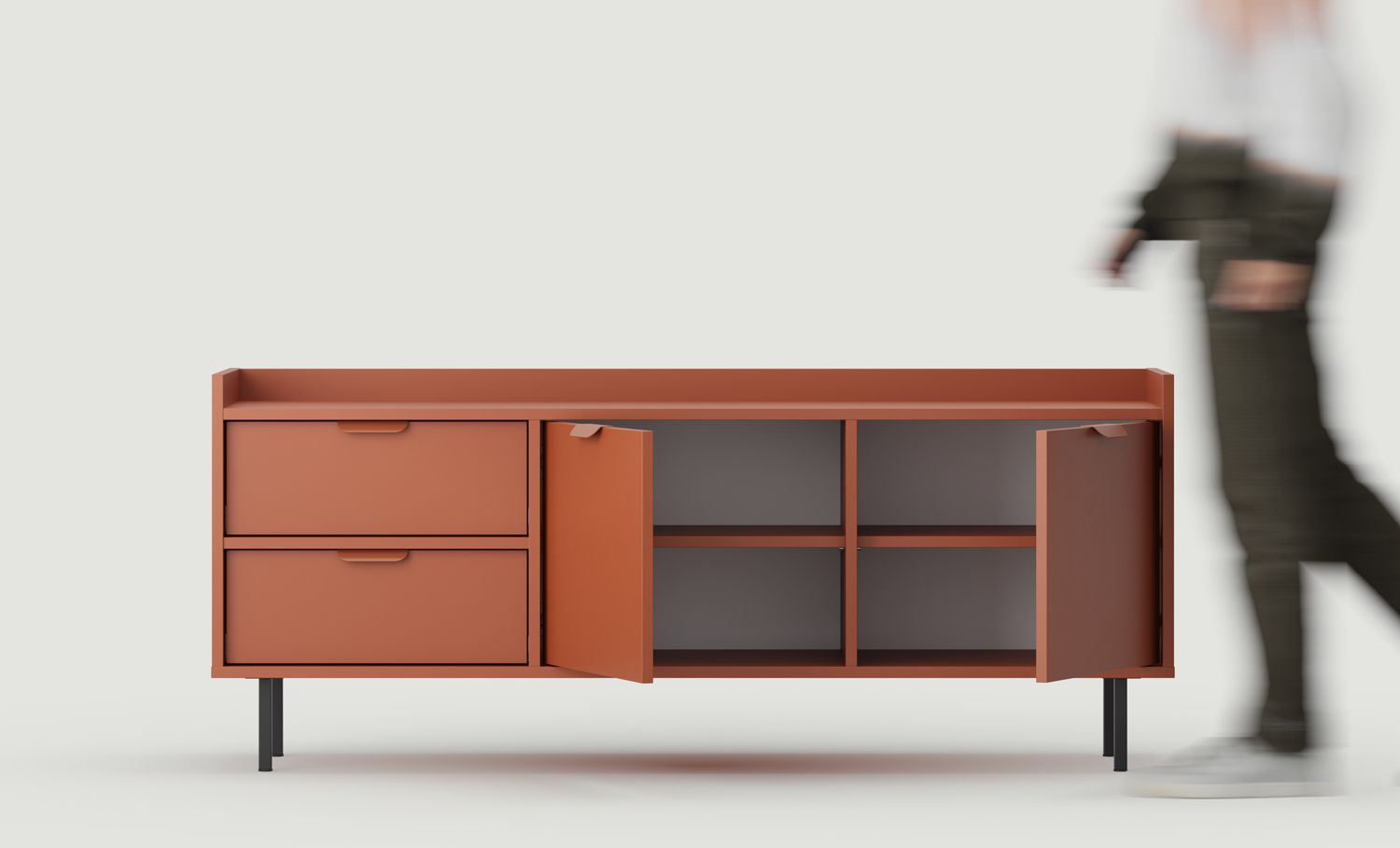 Armoire RTV SIGI STV2S
Couleur : Terracotta ardent
Pied : Noir
Poignée : LAYERS 110 Terracotta feu