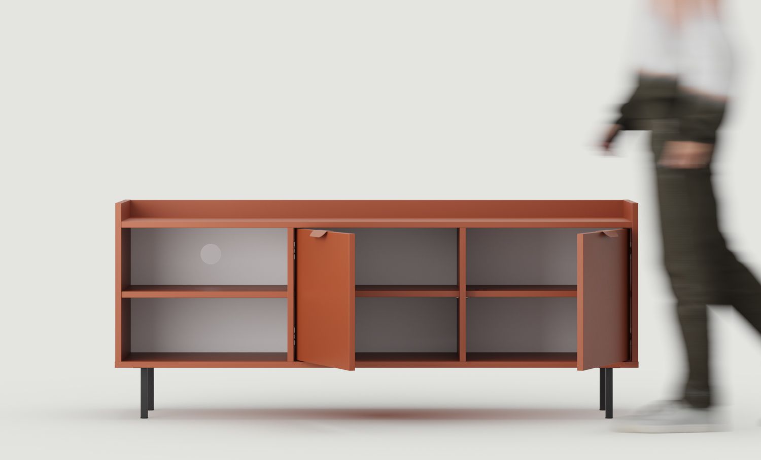 Armoire RTV SIGI STV4
Couleur : terre cuite flamboyante
Pied : Noir
Poignée : LAYERS 110 Terracotta feu
