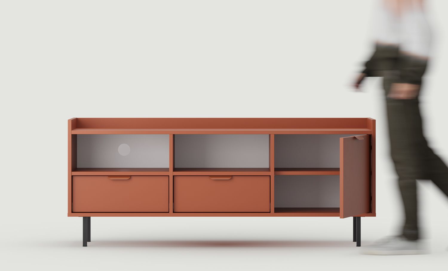Armoire RTV SIGI STV5
Couleur : terre cuite flamboyante
Pied : Noir
Poignée : LAYERS 110 Terracotta feu