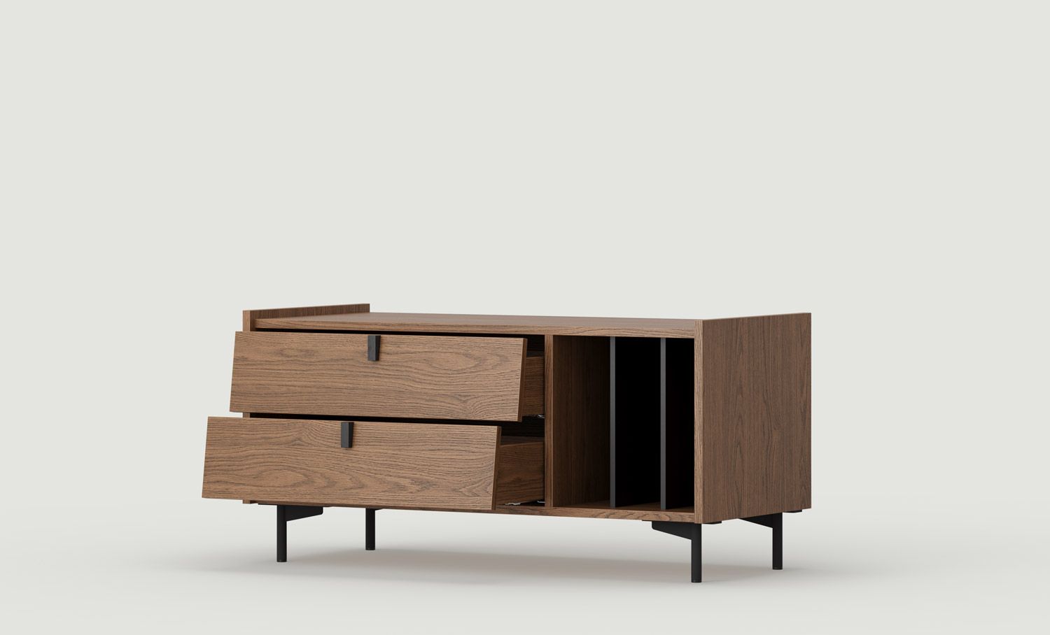 Armoire RTV SKRA SKR02
Couleur : Chêne rustique
Pied : Noir
Poignée : Wedge Black
