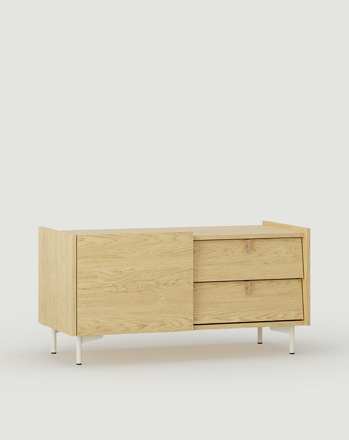 Armoire RTV SKRA SKR03
Couleur : Chêne Baltique
Pied : Milky Way
Poignée : Coin en bois