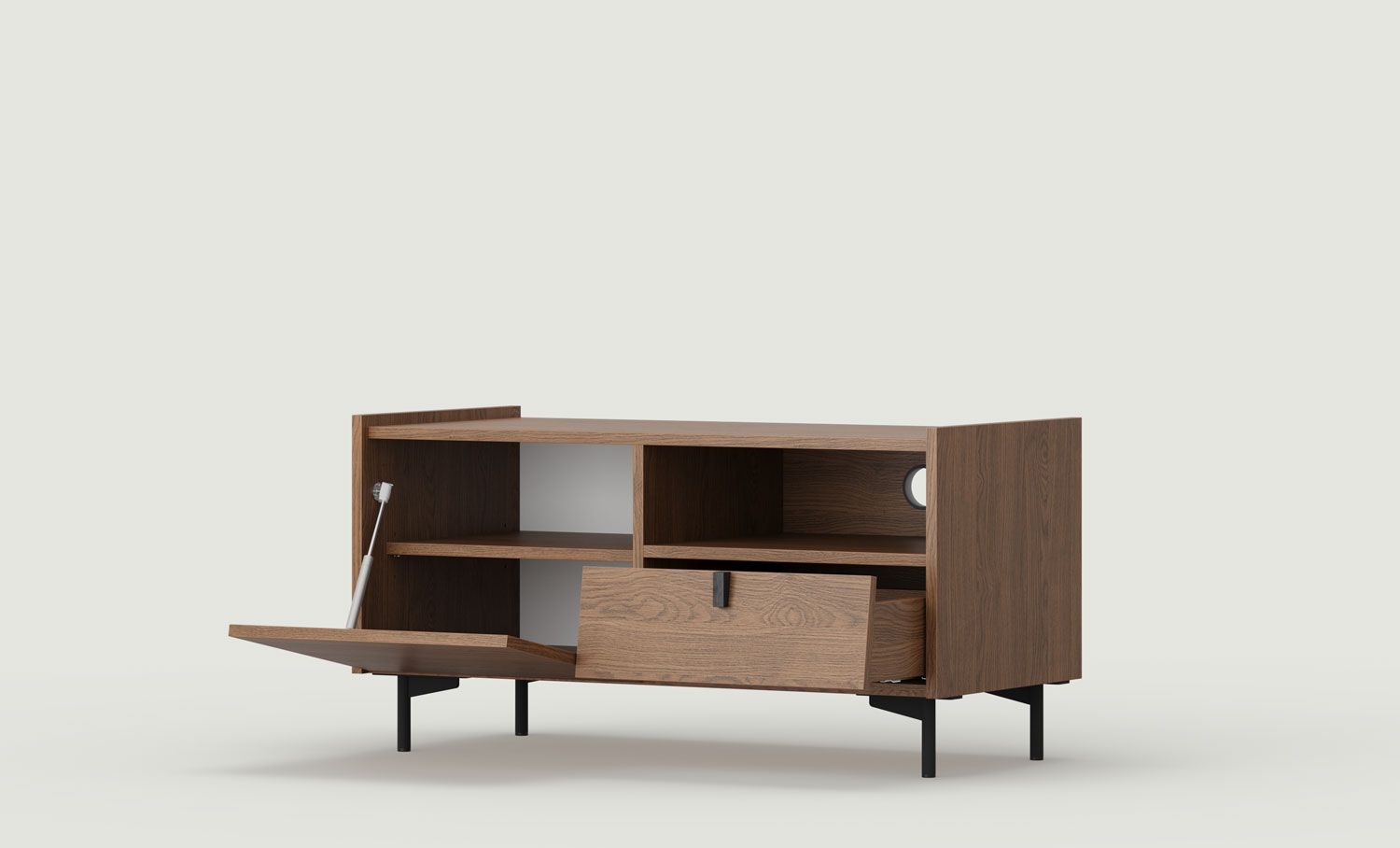 Armoire RTV SKRA SKR04
Couleur : Chêne rustique
Poignée : Wedge Black
Pieds : SKRA noir

