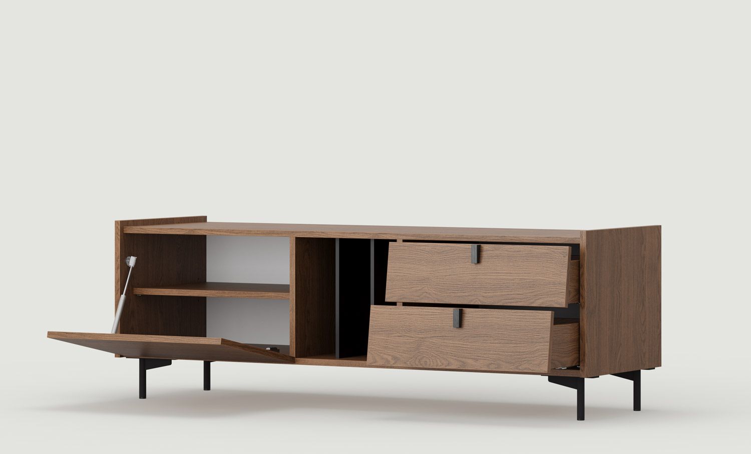Armoire RTV SKRA SKR10
Couleur : Chêne rustique
Pied : Noir
Poignée : Wedge Black