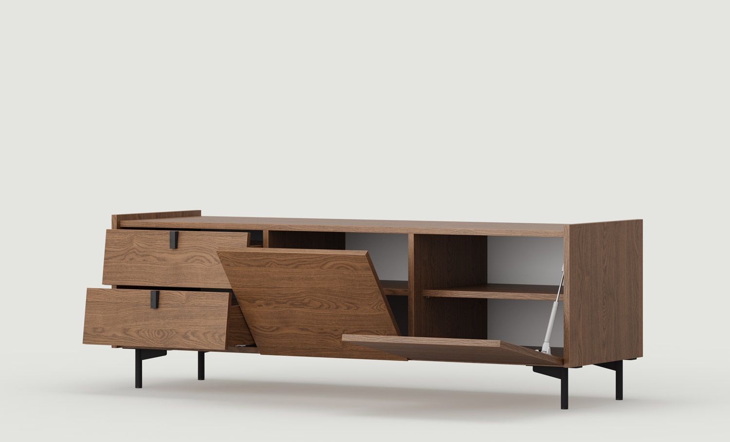 Armoire RTV SKRA SKR11
Couleur : Chêne rustique
Pied : Noir
Poignée : Wedge Black