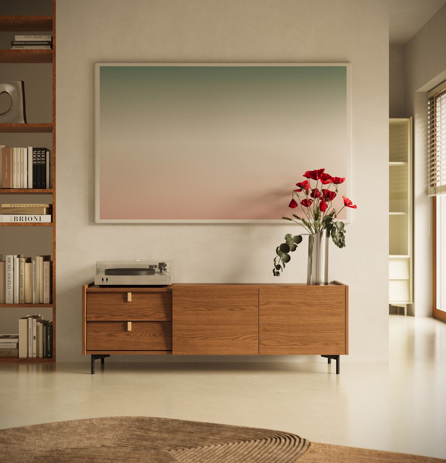 Armoire RTV SKRA SKR11
Couleur : Chêne rustique
Pied : Noir
Poignée : Cale en chêne
                            