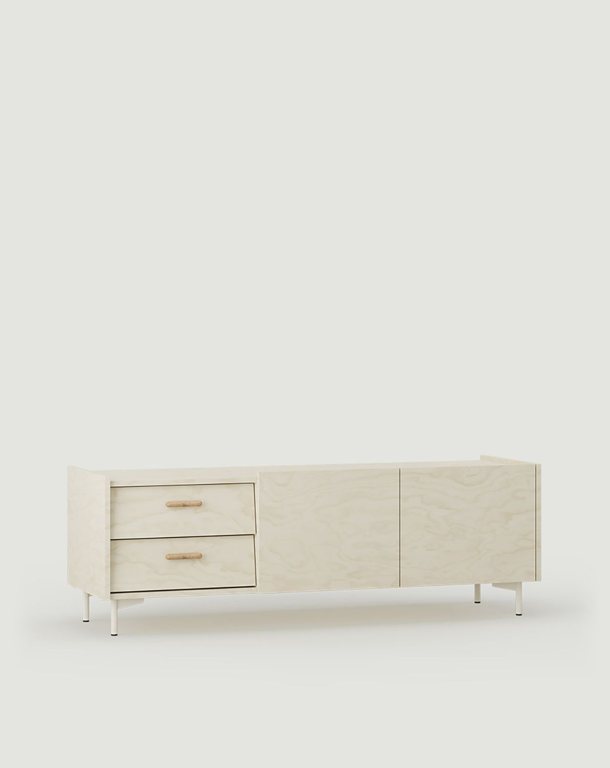 Armoire RTV SKRA SKR11
Couleur : Contreplaqué de bouleau
Pied : Milky Way
Poignée : Cigar Oak